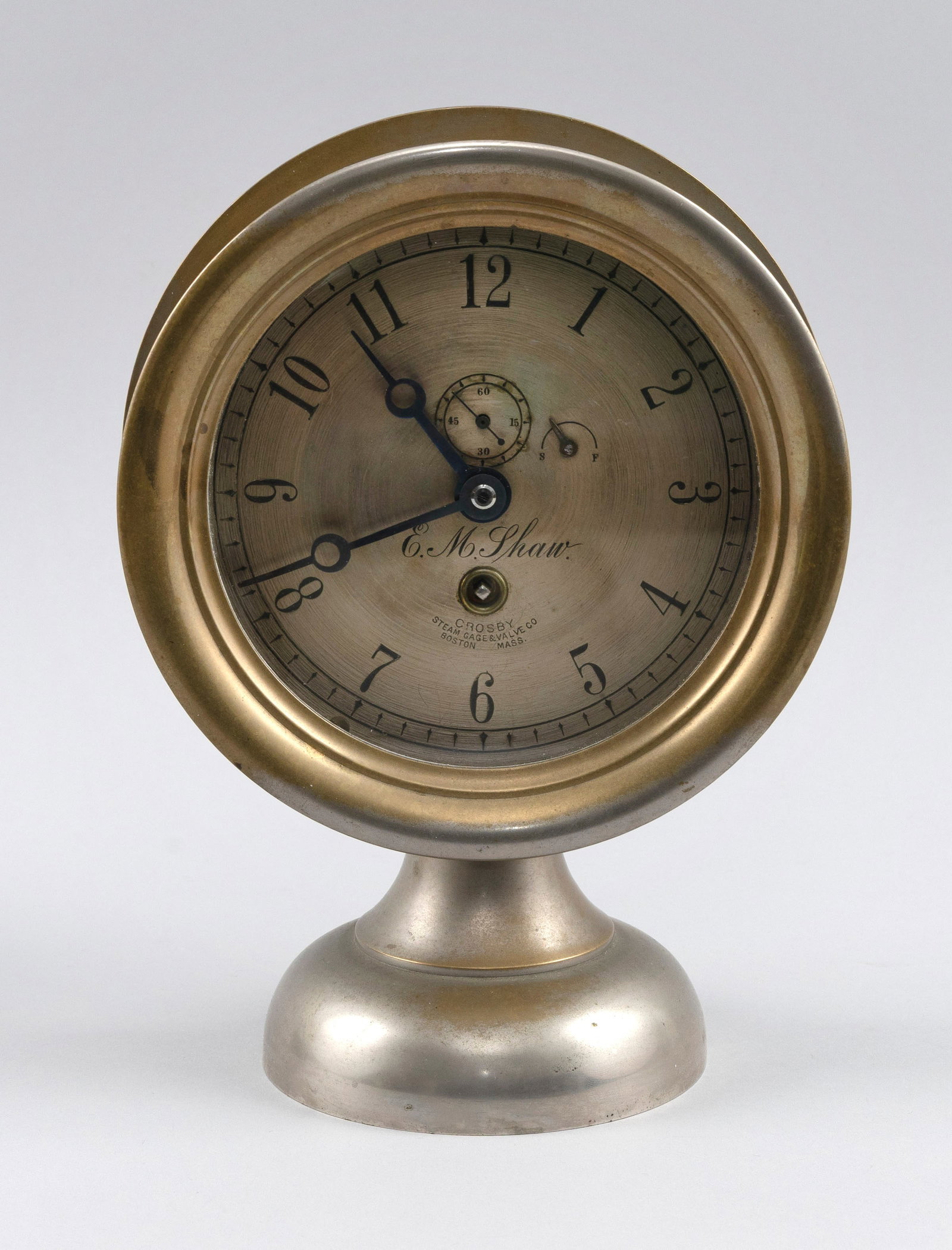 CROSBY STEAM GAGE & VALVE CO. CLOCK Boston, Late 19th Century Height 9.75". Diameter 7.375". (1 of 3)
