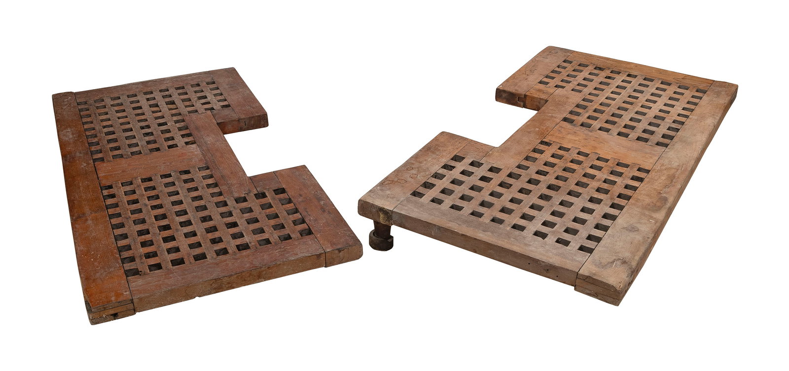 TWO MAHOGANY SHIP'S GRATING COVERS 19th Century 29" x 55". (1 of 2)