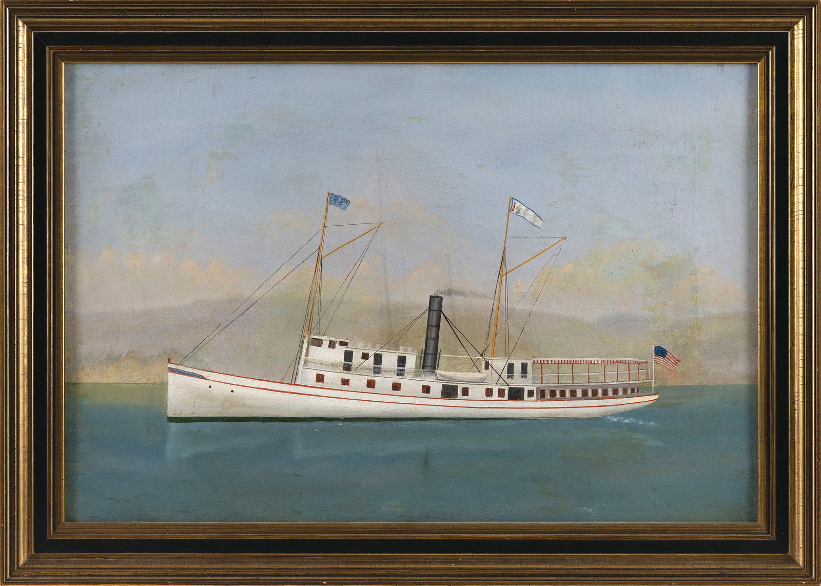 AMERICAN SCHOOL (19th Century,), Steam yacht., Oil on canvas, 16" x 24". Framed 19.5" x 27.5". (1 of 2)