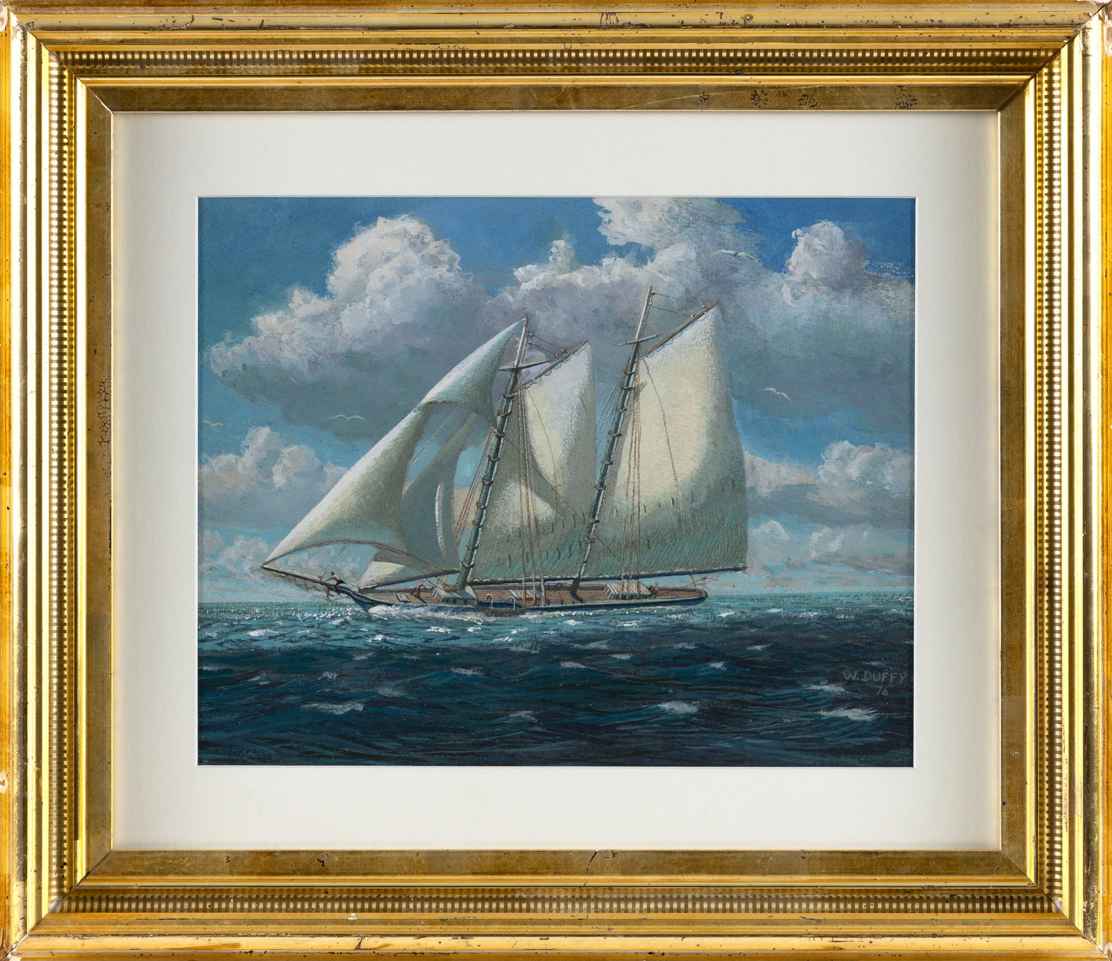 WILLIAM P. DUFFY (Massachusetts, 1948-), Schooner., Gouache on paper, 10" x 12.75". Framed 17.5" x (1 of 2)