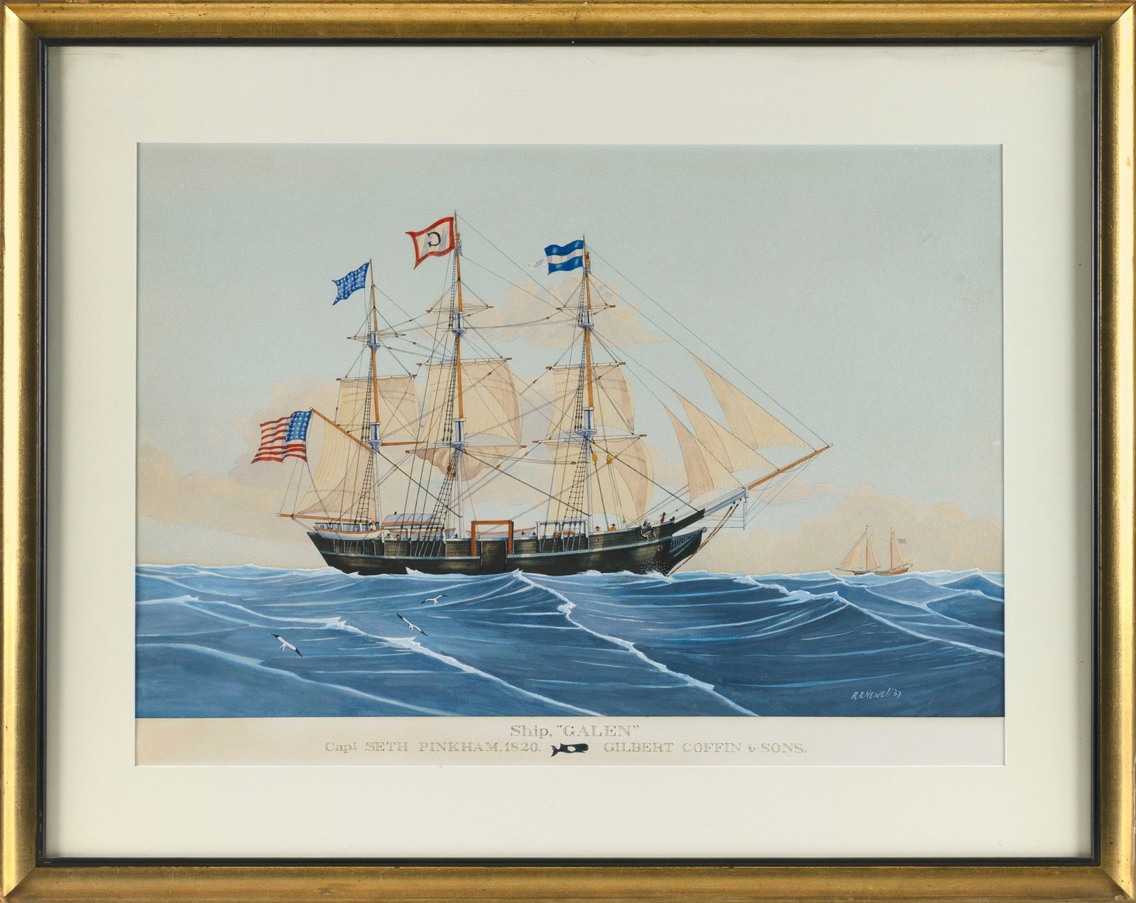 ROBERT R. NEWELL (America, 1924-2010), "The Ship Galen, Capt. Seth Pinkham 1820, Gilbert Coffin and (1 of 2)