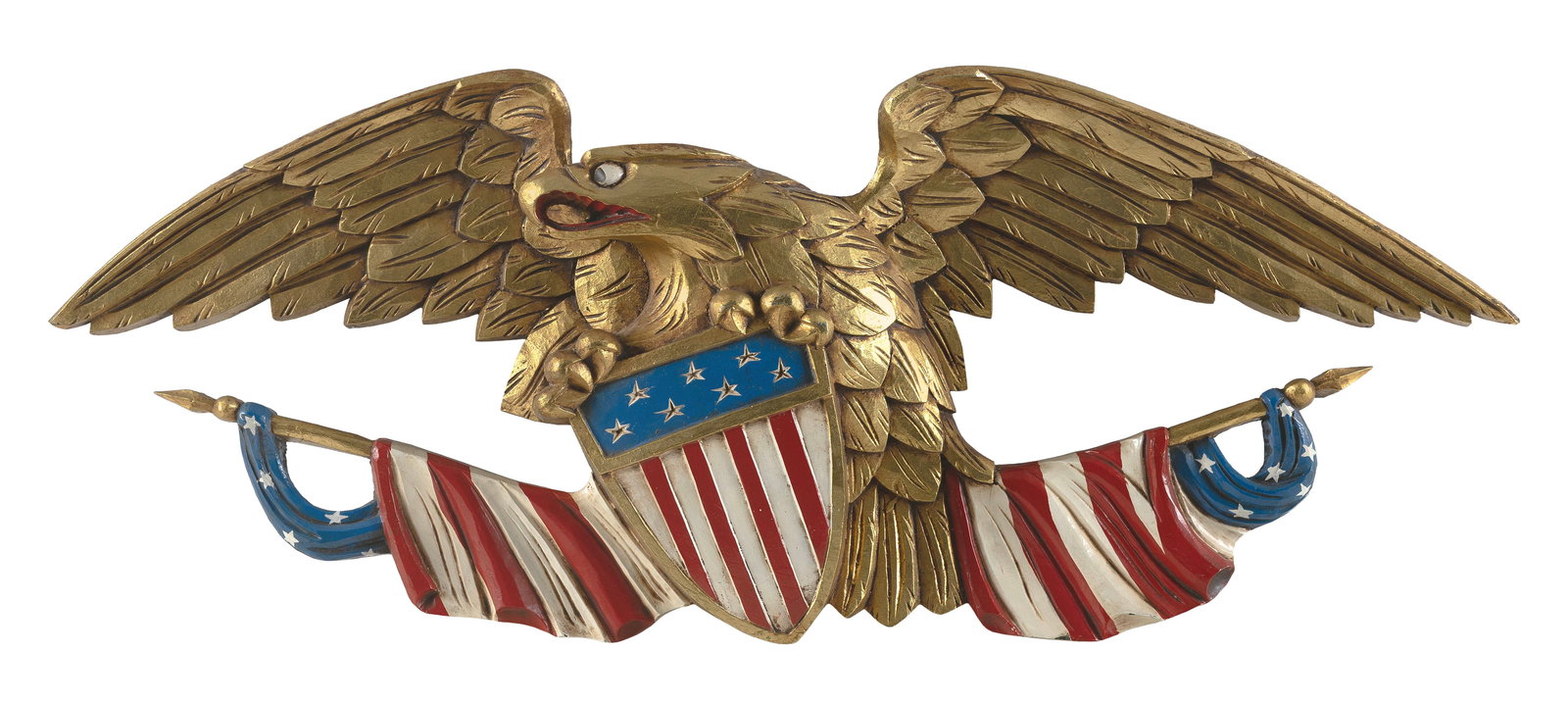 CARVED AND GILT SPREAD-WING EAGLE PLAQUE 20th Century Height 12". Length 30". (1 of 2)