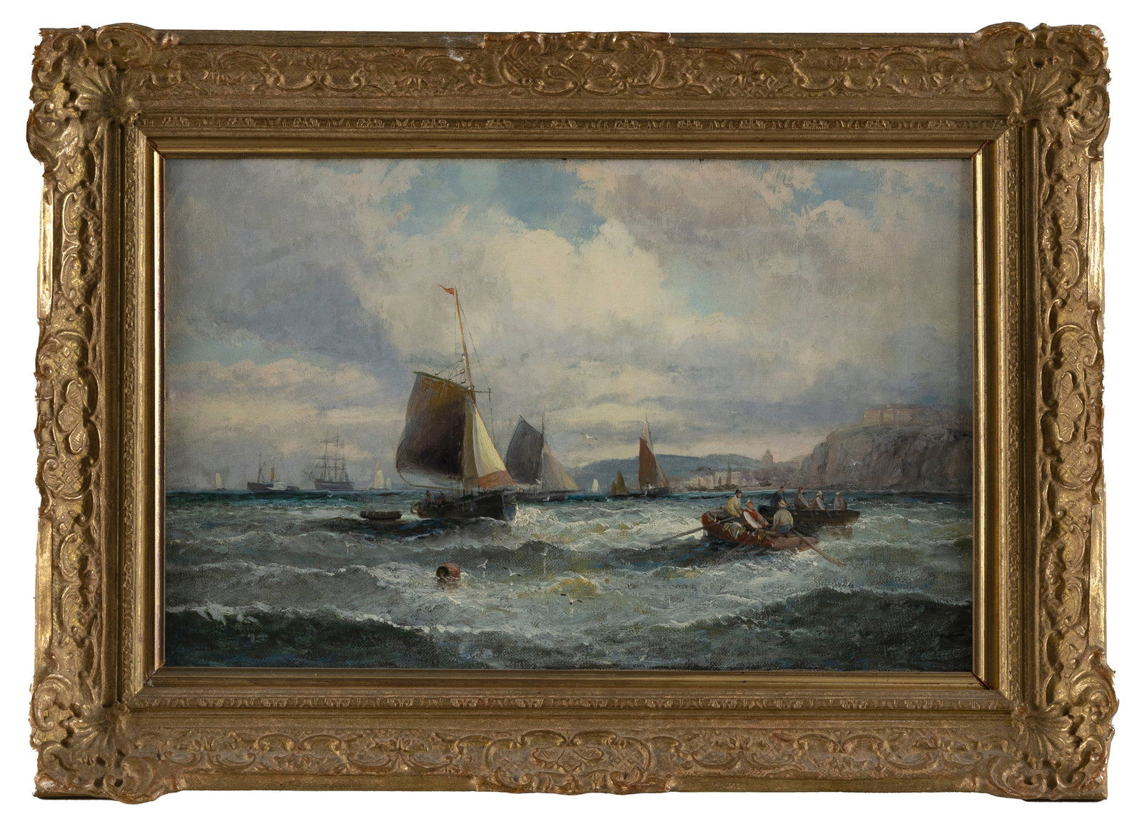 ATTRIBUTED TO GEORGES WILLIAM THORNLEY (England, 1857-1935), Numerous vessels off a rocky coast., (1 of 2)