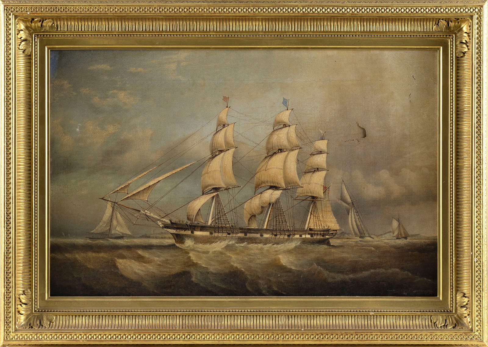 J. GOUGH (United Kingdom, 19th Century), English ship off the Cliffs of Dover., Oil on canvas, 16" x (1 of 2)