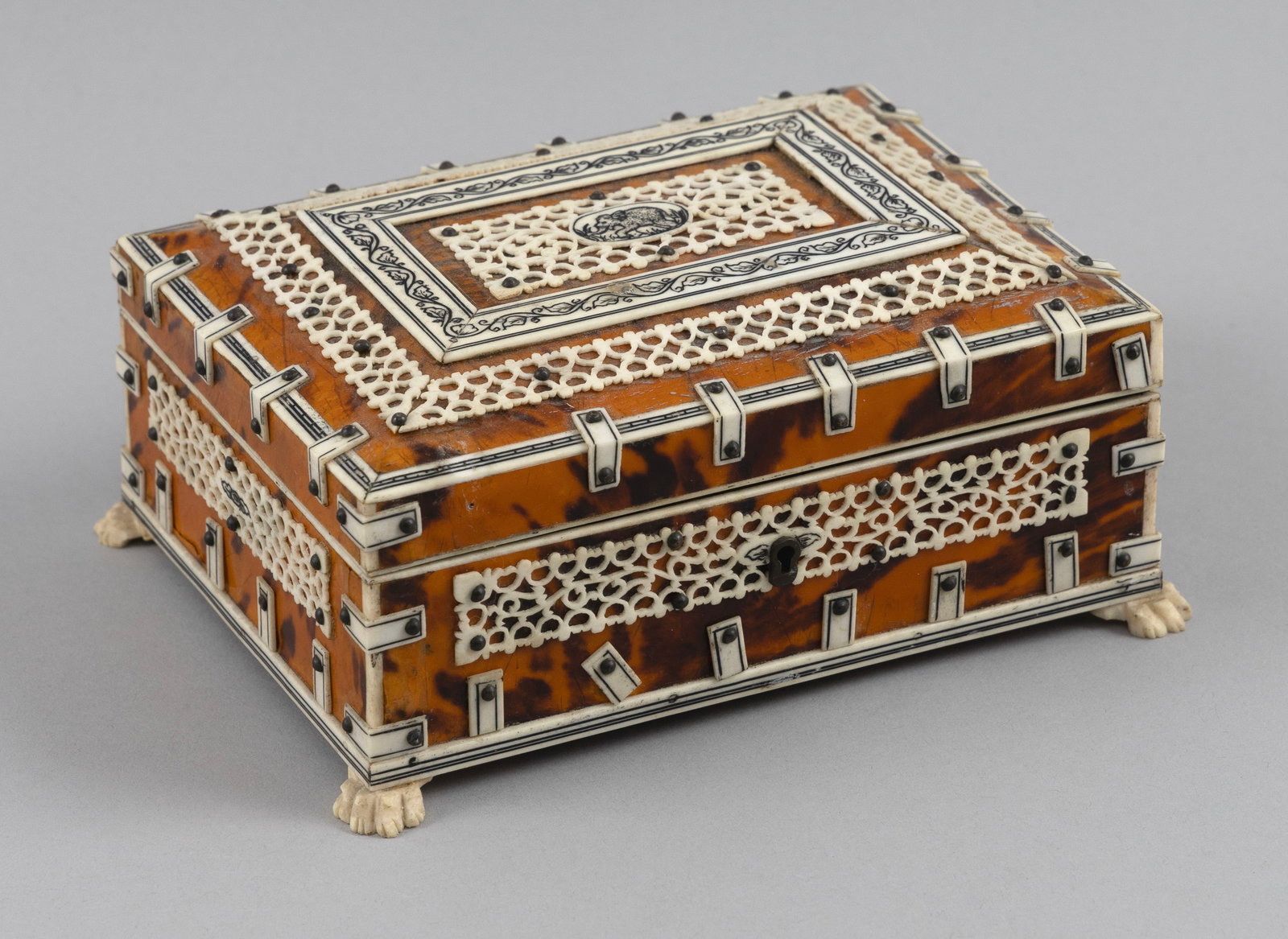 SHELL AND IVORY BOX 19th Century Height 3". Width 6.5". Depth 4.75". (1 of 4)