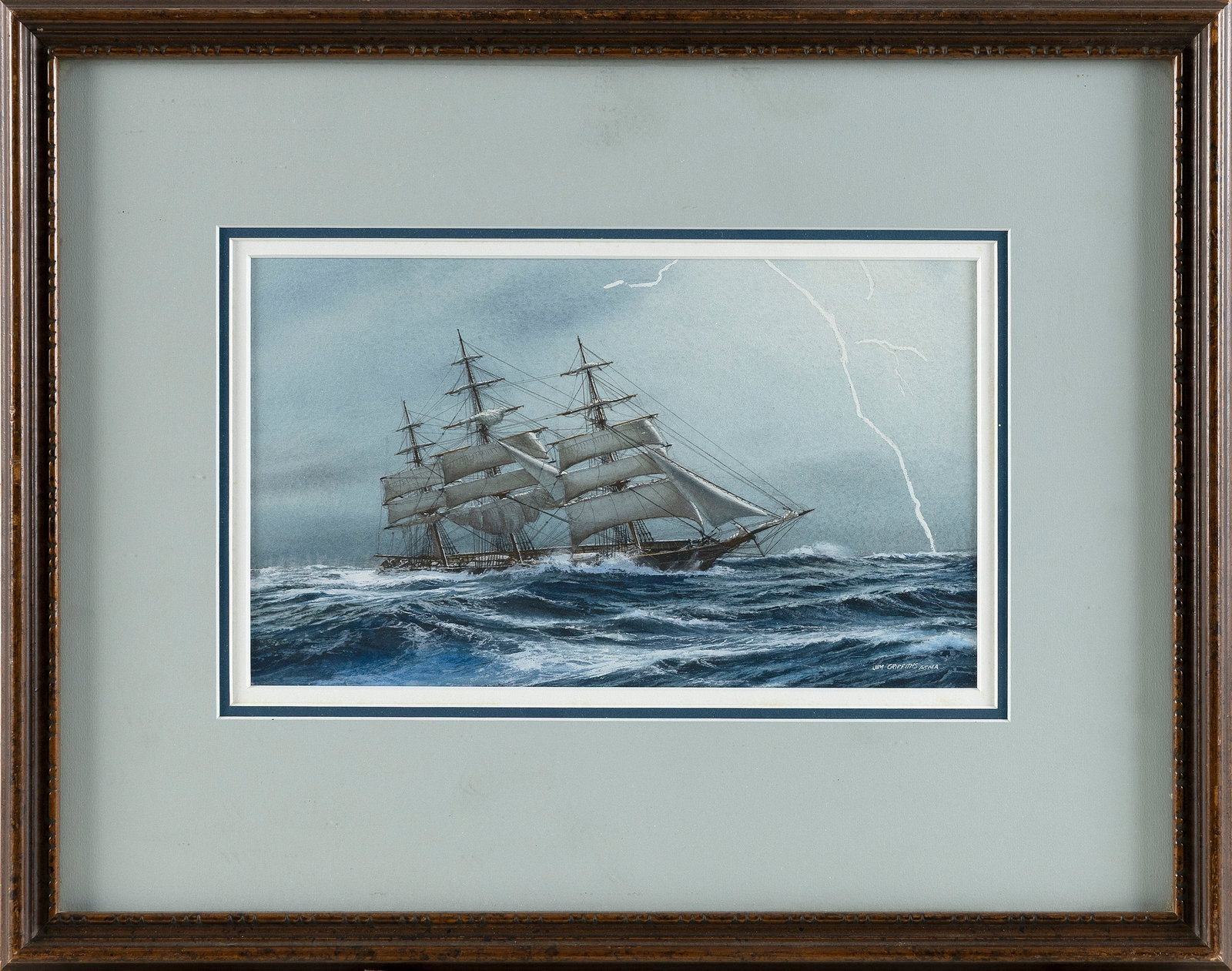 JAMES GRIFFITHS (America, 1947-), "Ragged Weather"., Gouache, 6.5" x 11". Framed 14" x 18". (1 of 2)