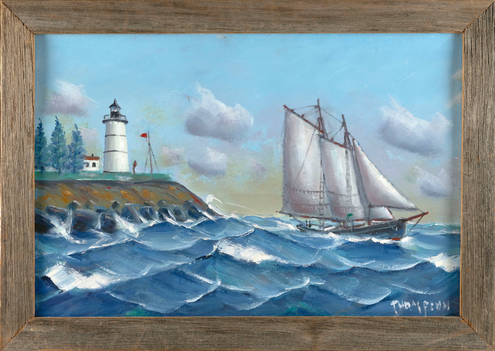 ELLERY THOMPSON (Connecticut, 1899-1987), "Maine Coast Light"., Oil on canvas board, 24" x 30". (1 of 2)