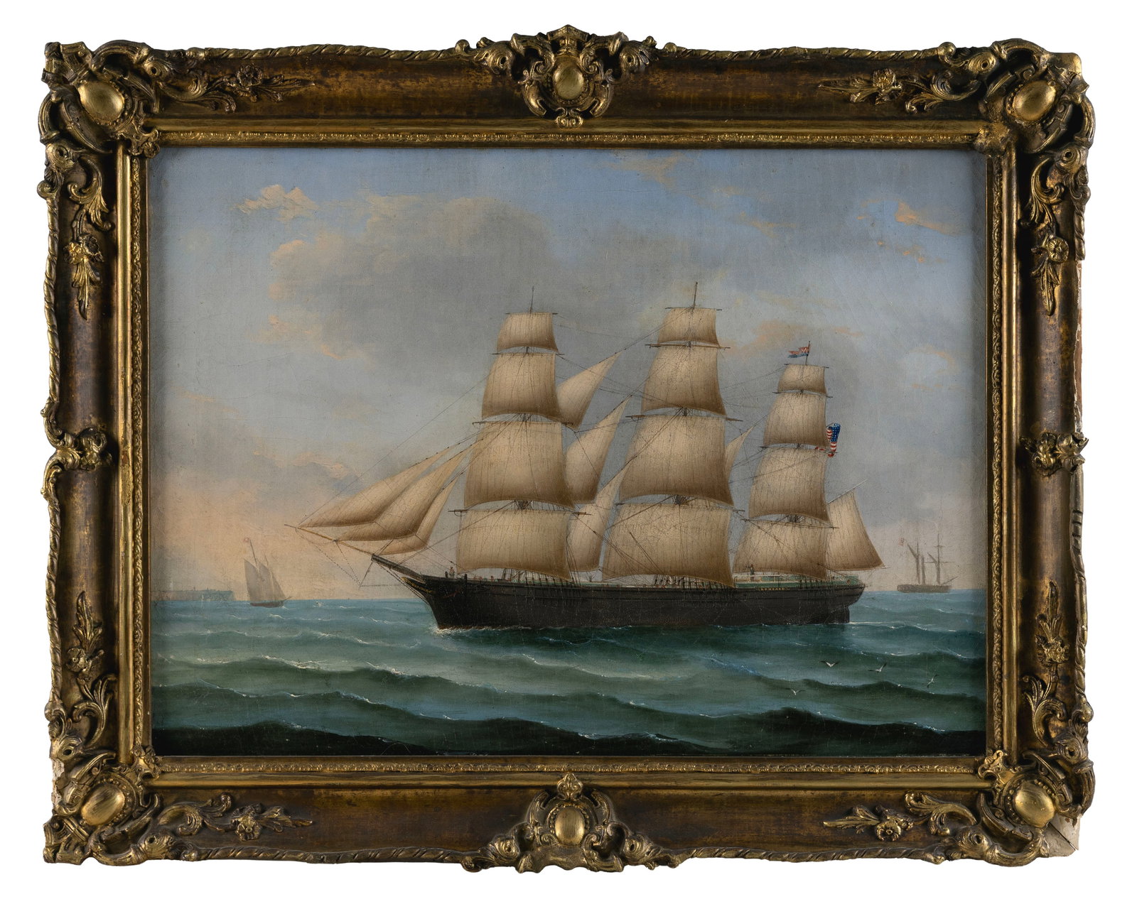 PORTRAIT OF THE SHIP "LOMBARD" 19th Century Oil on canvas, 18" x 25.25". Framed 24" x 31". (1 of 2)