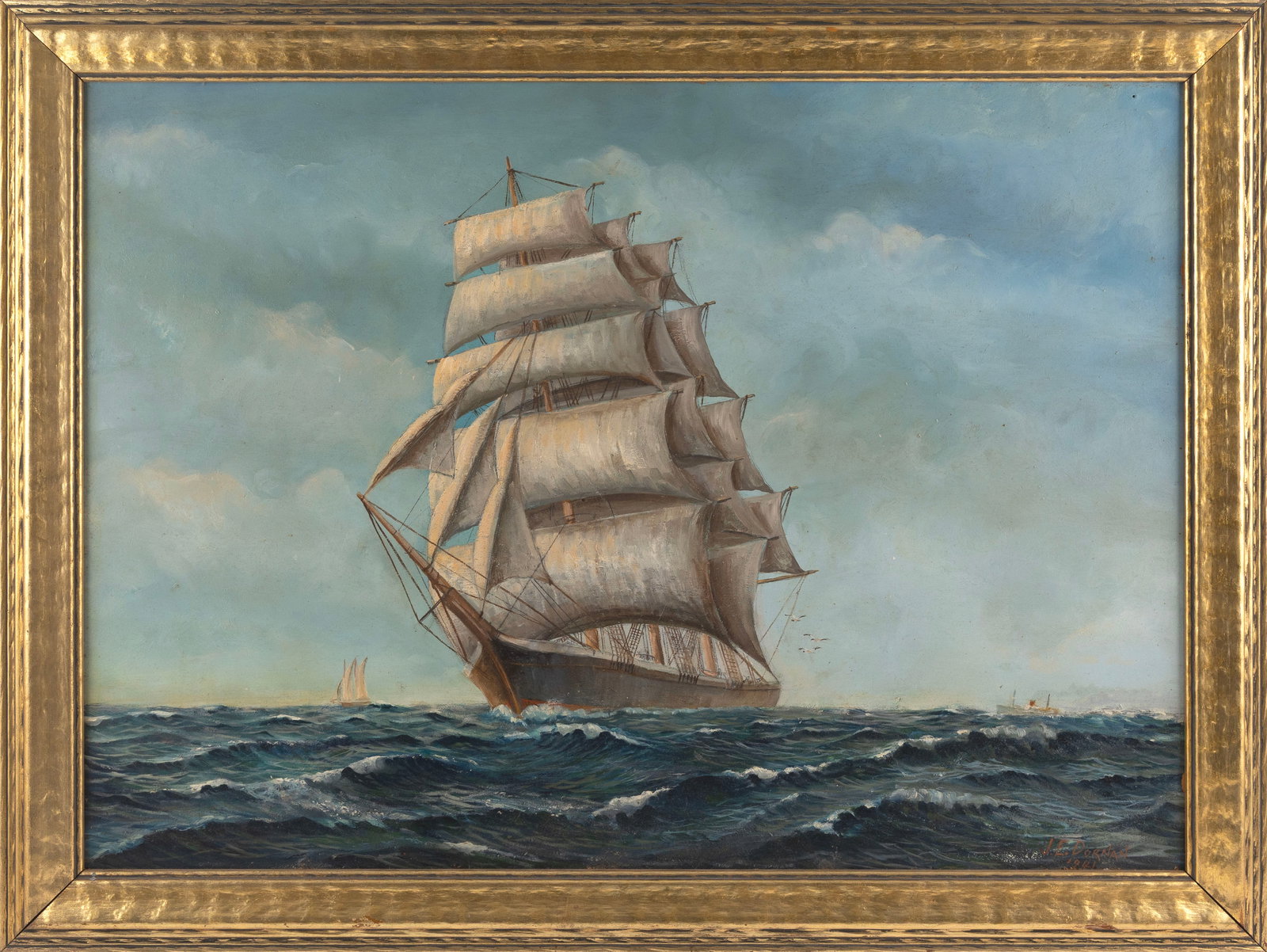J.E. DORNAN (America, 20th Century), Clipper at sea., Framed. (1 of 2)