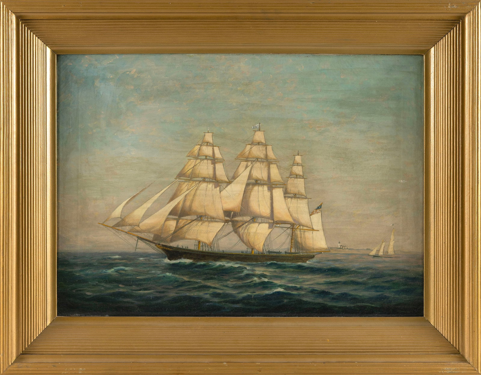 C. MYRON CLARK (Massachusetts, 1858-1925), "Clipper Ship George Washington"., Oil on canvas, 18" x (1 of 2)
