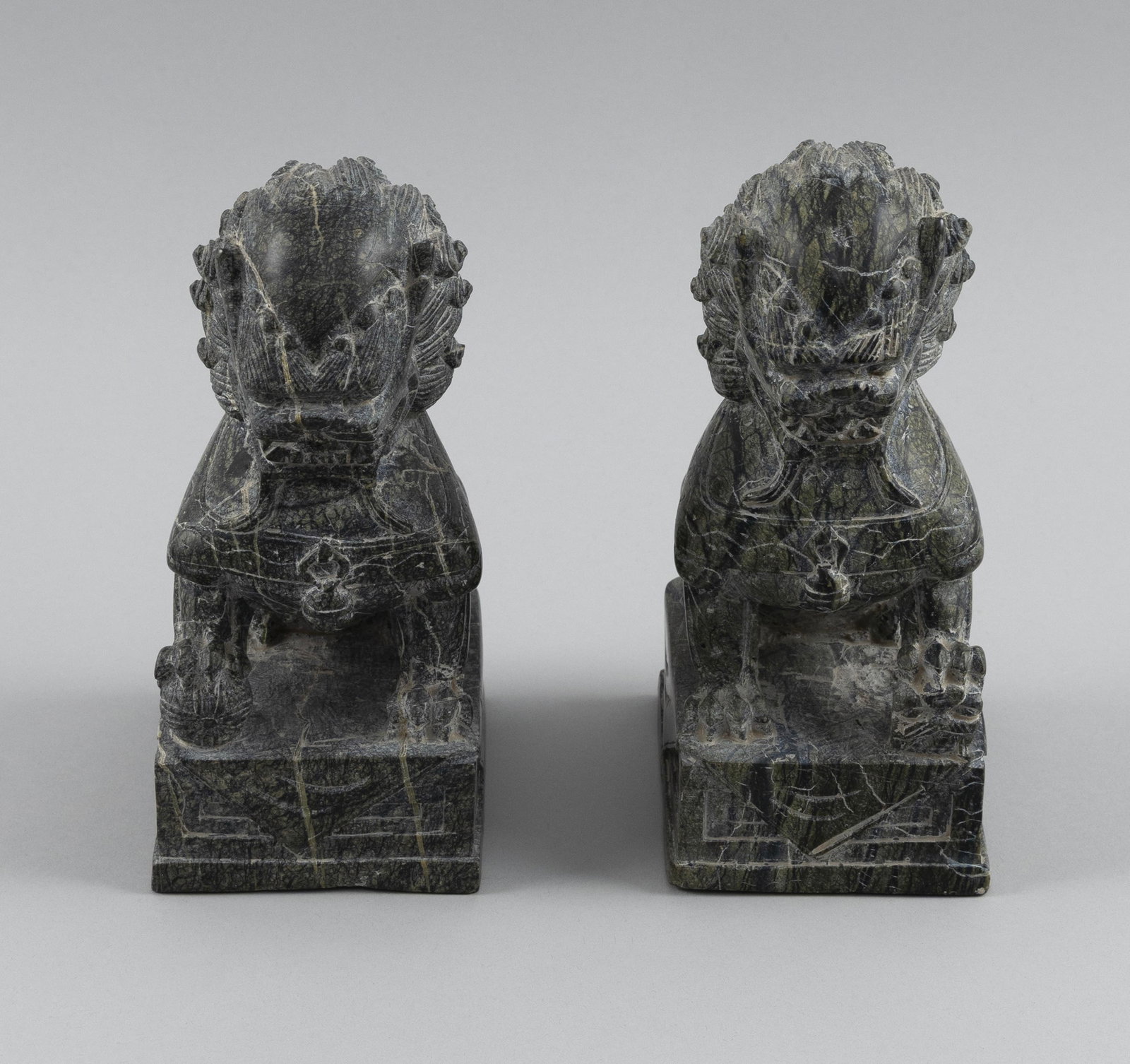 PAIR OF CHINESE CARVED SOAPSTONE FOO DOGS 20th Century Heights 7.5". (1 of 5)