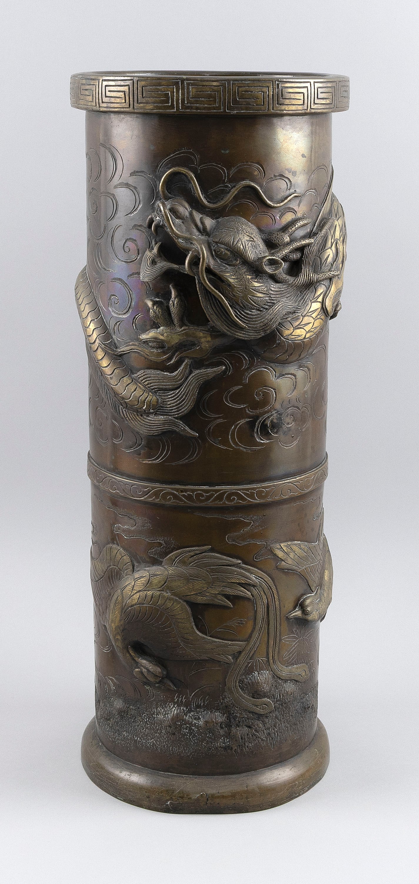 JAPANESE BRONZE UMBRELLA STAND Late 19th/Early 20th Century Height 24". (1 of 4)