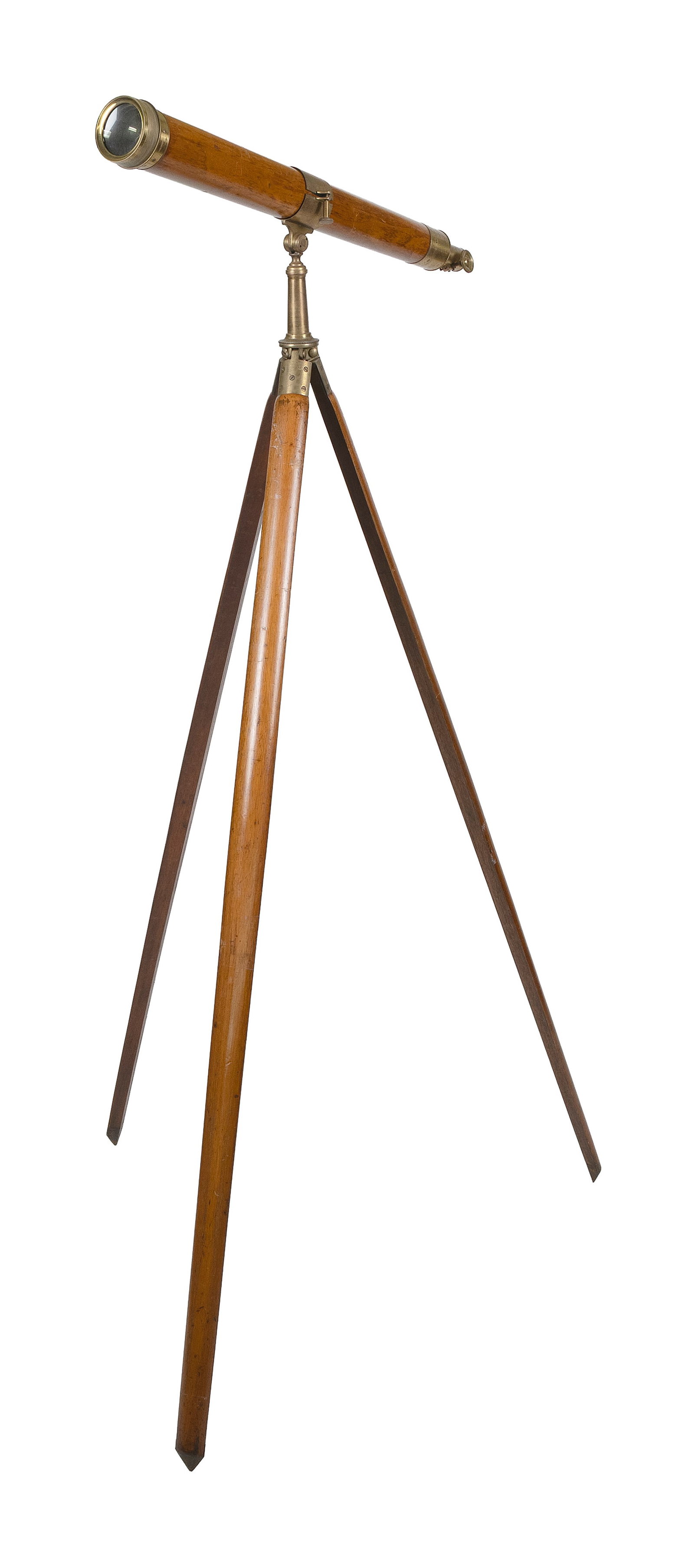 UTZSCHNEIDER & FRAUNHOFER TELESCOPE WITH TRIPOD Munich, 19th Century Tube length 24". Length fully: UTZSCHNEIDER & FRAUNHOFER TELESCOPE WITH TRIPOD Munich, 19th Century Telescope with a mahogany tube. Marked on one of the lacquered brass rings. Contained within a dovetailed pine fitted box and inclu