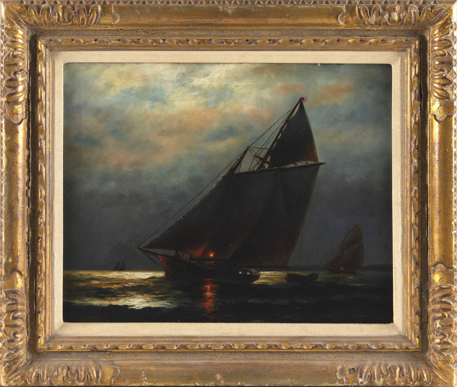 JAMES GALE TYLER (Connecticut/New York, 1855-1931), Sailing at dusk., Oil on canvas, 16" x 20". (1 of 2)