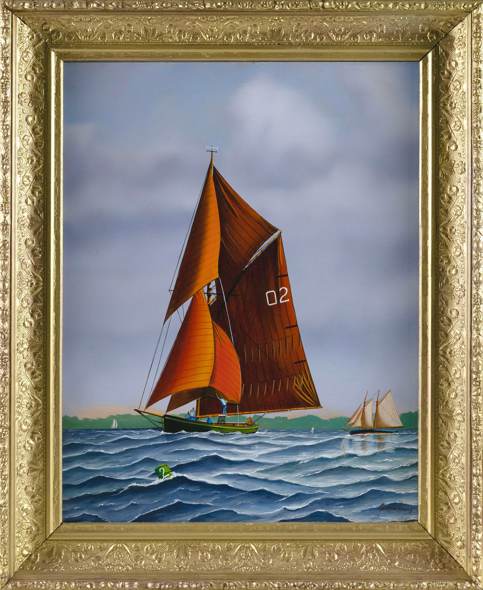 JEROME HOWES (New York/Massachusetts, 1955-), Setting the sails., Oil on masonite, 24" x 18". Framed (1 of 2)