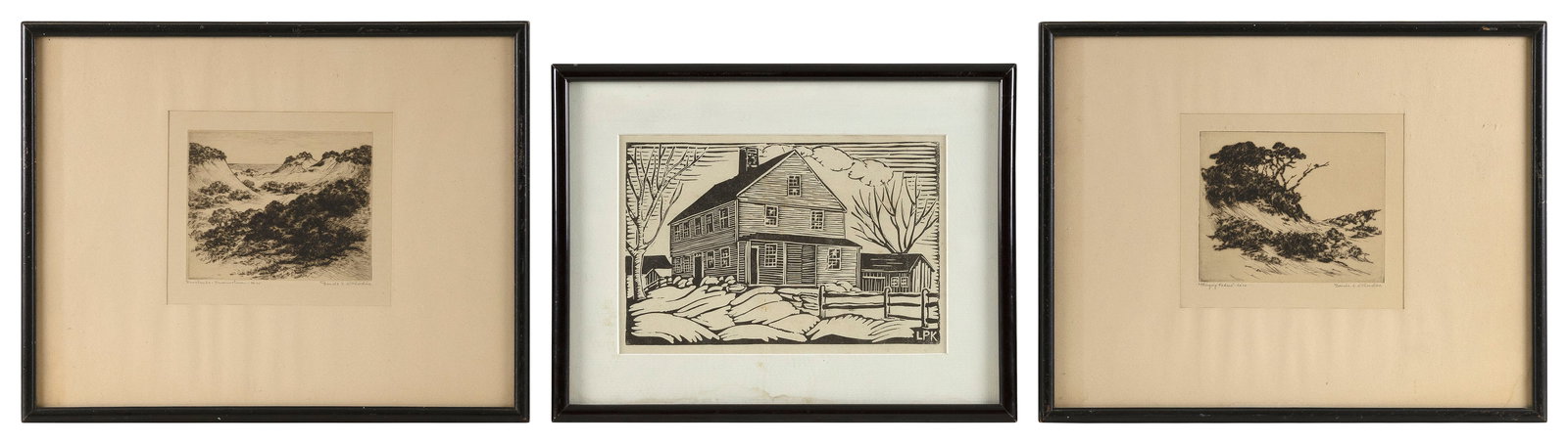 THREE WORKS ON PAPER 20th Century The largest 5.75" x 8.75" sight. Framed 9.5" x 12.5". (1 of 2)