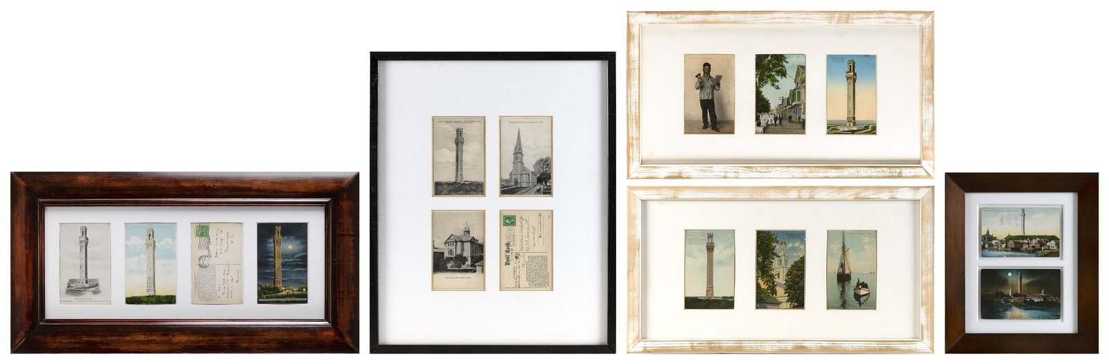 SIXTEEN ASSORTED PROVINCETOWN POSTCARDS Early 20th Century Postcards approx. 4" x 6". Largest frame: SIXTEEN ASSORTED PROVINCETOWN POSTCARDS Early 20th Century Depict landmarks like the Town Hall, Pilgrim Monument and the Centenary Church during night and day, in both color and black and white. House
