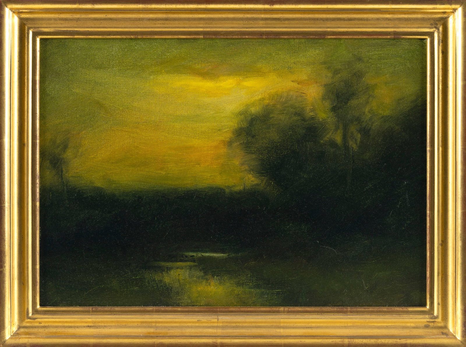 DENNIS SHEEHAN (New Hampshire/Massachusetts, 1950-), "Evening"., Oil on canvas, 14" x 20". Framed: DENNIS SHEEHAN New Hampshire/Massachusetts, 1950- "Evening". No signature noted. Titled on stretcher. Housed in a Guido frame. Oil on canvas, 14" x 20". Framed 17" x 24". Provenance: Provincetown Art 