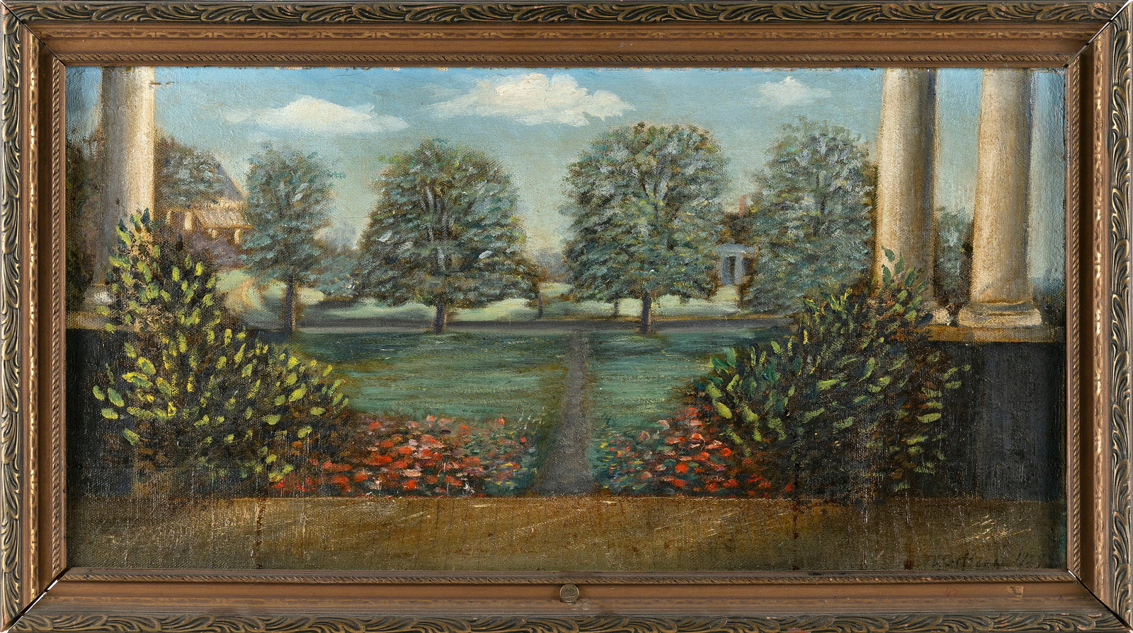 FRANKLIN LEWIS GIFFORD (Massachusetts, 1854-1936), View of trees from a porch., Oil on canvas, 12" x (1 of 2)