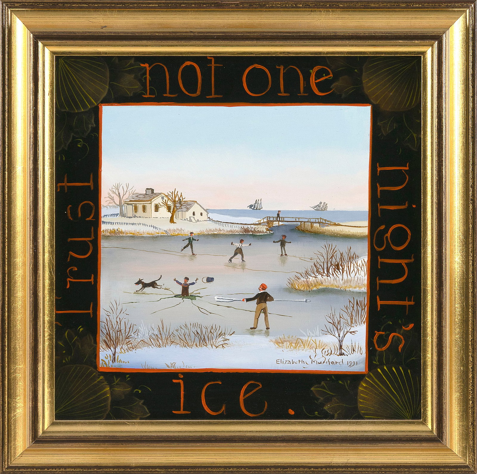 ELIZABETH MUMFORD (Massachusetts, 1950-2020), "Trust not one night's ice."., Oil on masonite, 10" x (1 of 2)