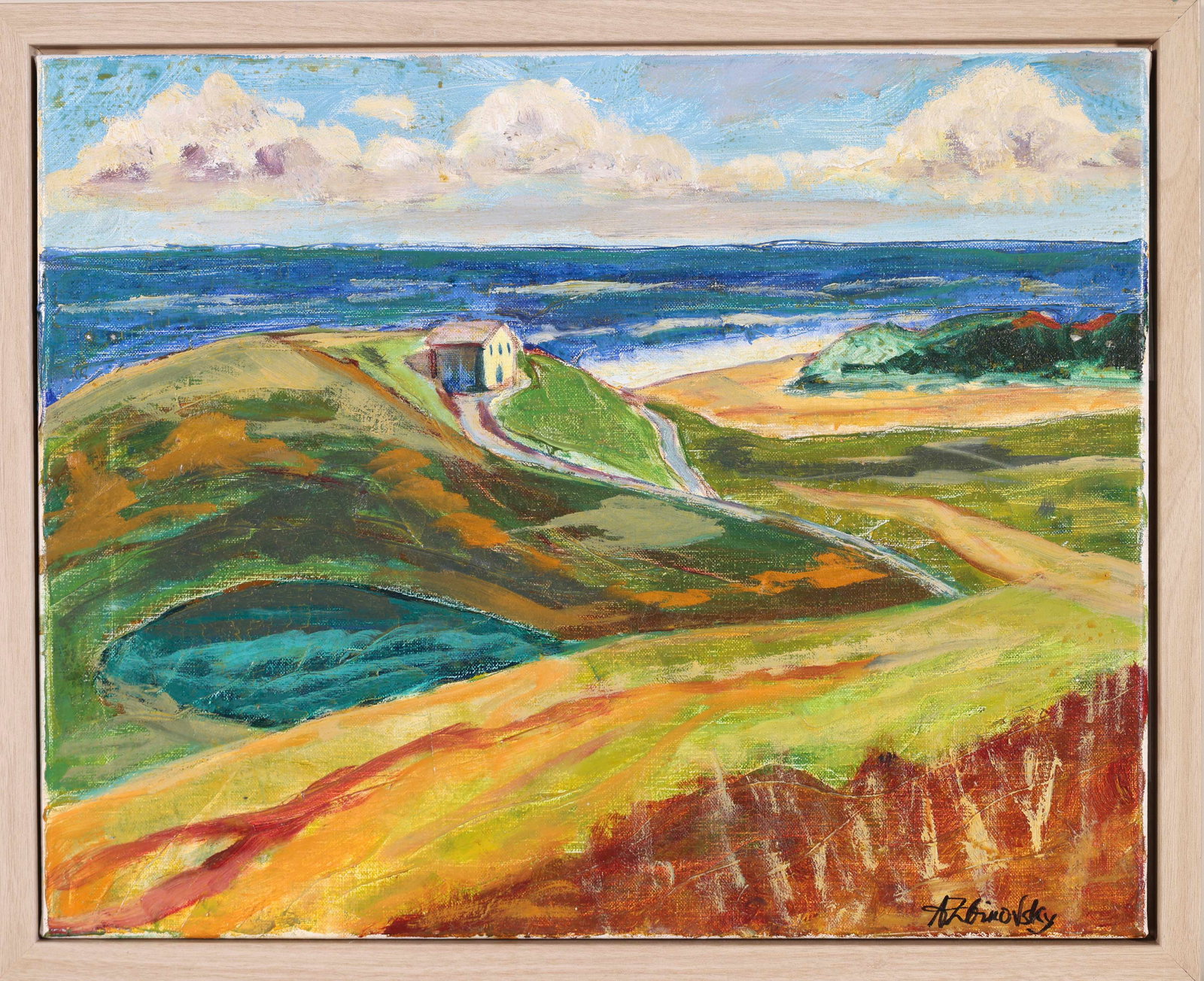 ALLA ZBINOVSKY (New York/Massachusetts, Contemporary), Ballston Beach., Oil on canvas, 16" x 24".: ALLA ZBINOVSKY New York/Massachusetts, Contemporary Ballston Beach. Signed lower right. Oil on canvas, 16" x 24". Framed 18" x 26".