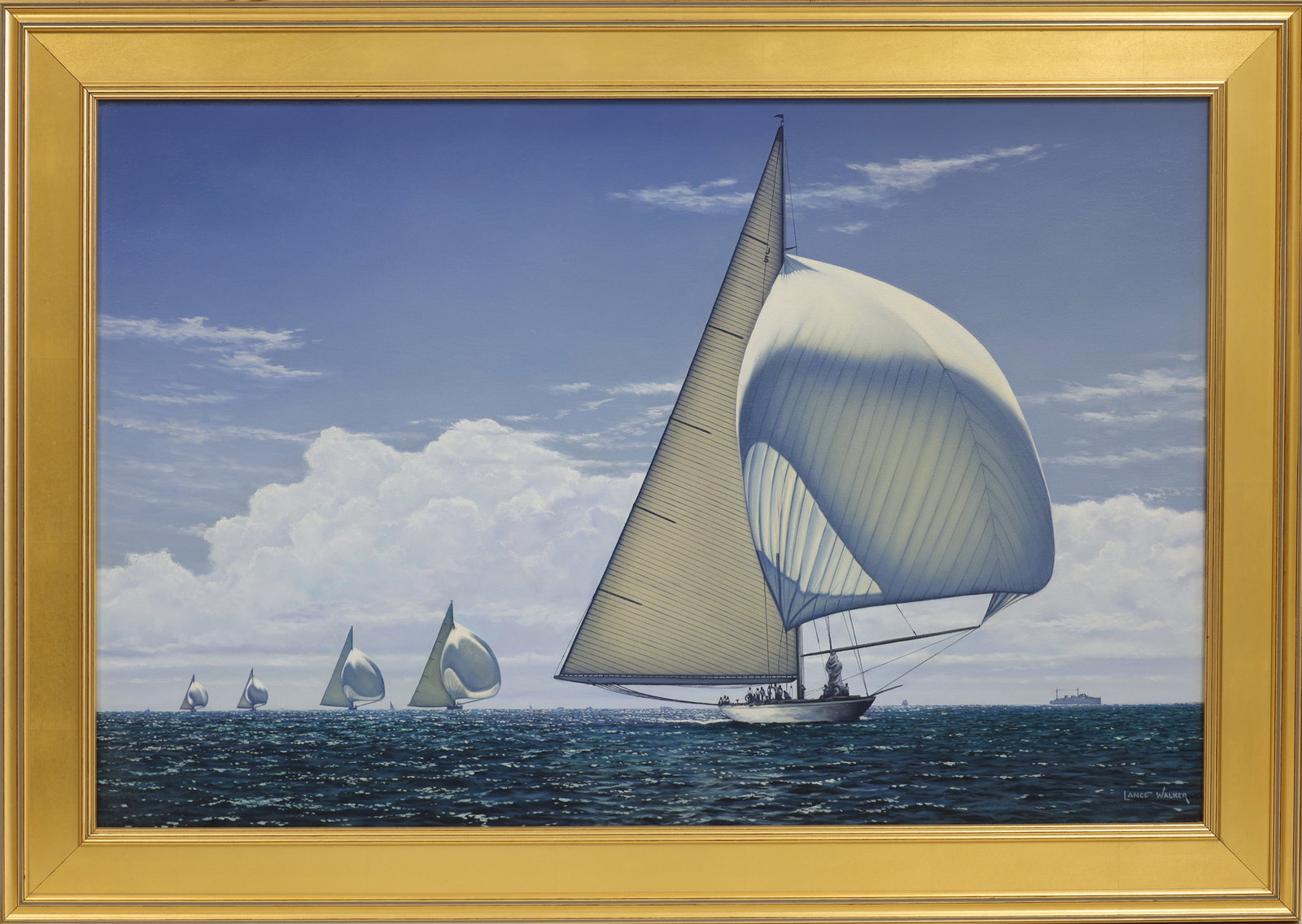 LANCE WALKER (Massachusetts, 1962-), Sailboat Racing., Oil on canvas, 24" x 36". Framed 42" x 30".: LANCE WALKER Massachusetts, 1962- Sailboat Racing. Signed lower right. Oil on canvas, 24" x 36". Framed 42" x 30".