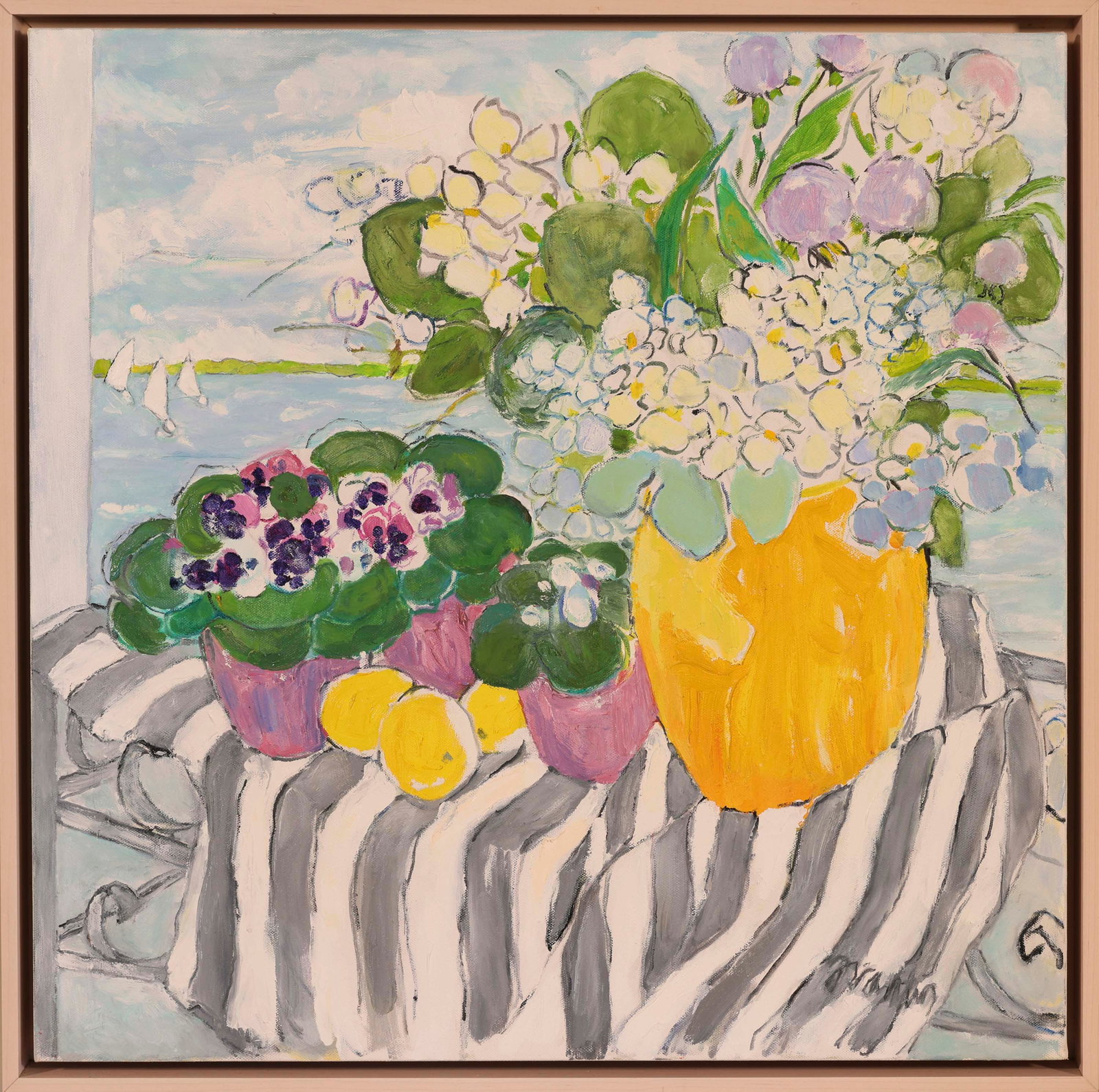 LILLIA FRANTIN (Massachusetts, 1944-), Midsummer Still Life., Oil on canvas, 24" x 24". Framed 25.5" (1 of 1)