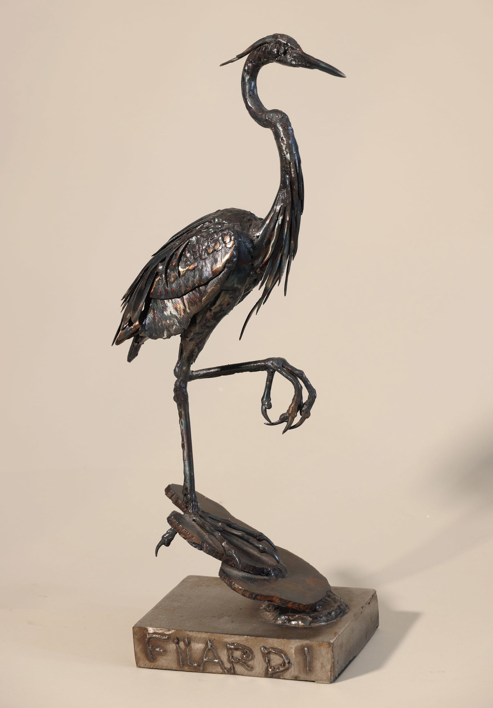 DEL FILARDI (Cape Cod, Massachusetts, 1929-), Standing Heron., Welded metal, height 18". Base 5" x (1 of 4)