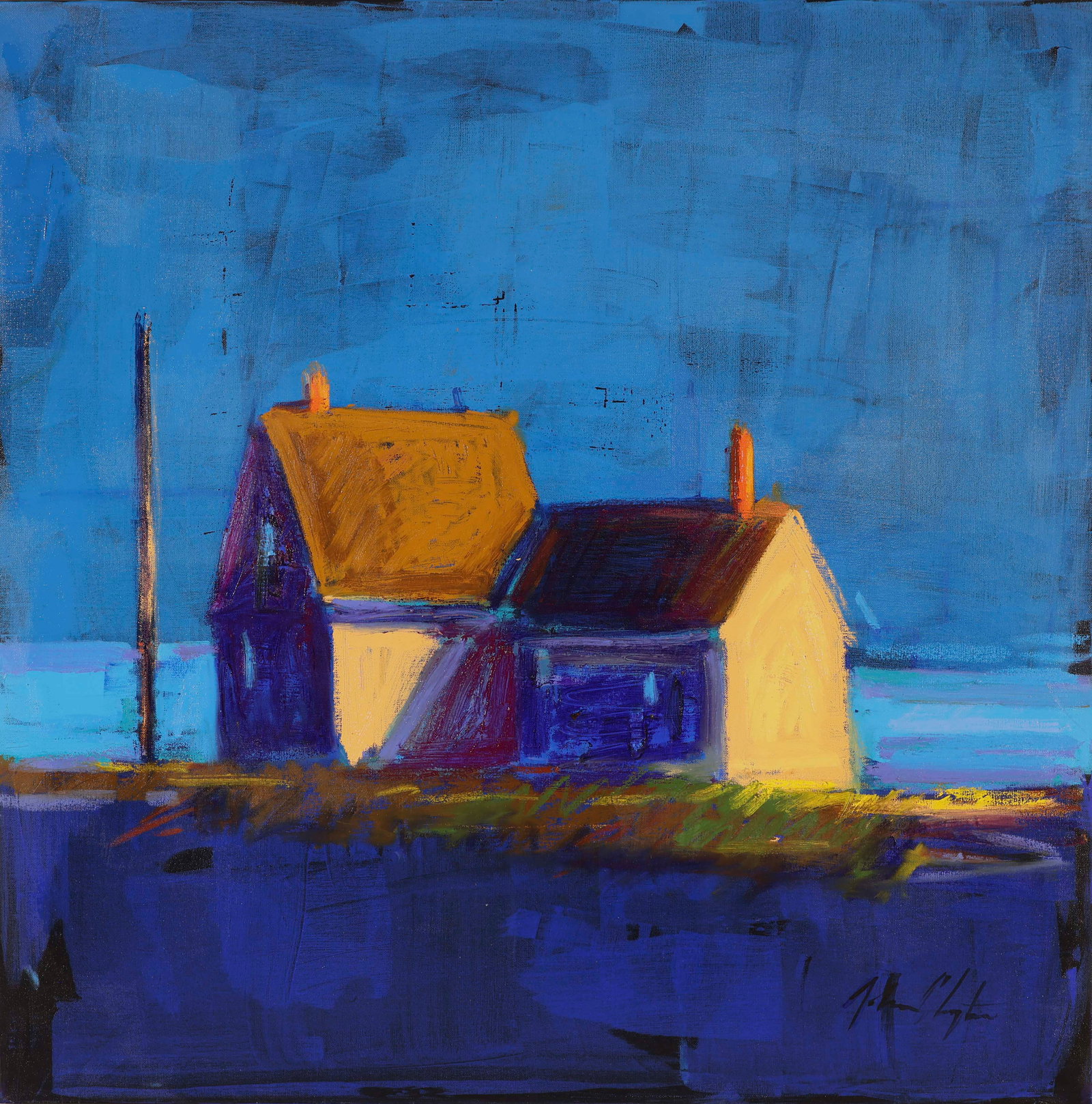 JOHN CLAYTON (Cape Cod, Massachusetts/Florida, 1961-), Cottage Nocturne., Acrylic and oil on canvas, (1 of 1)