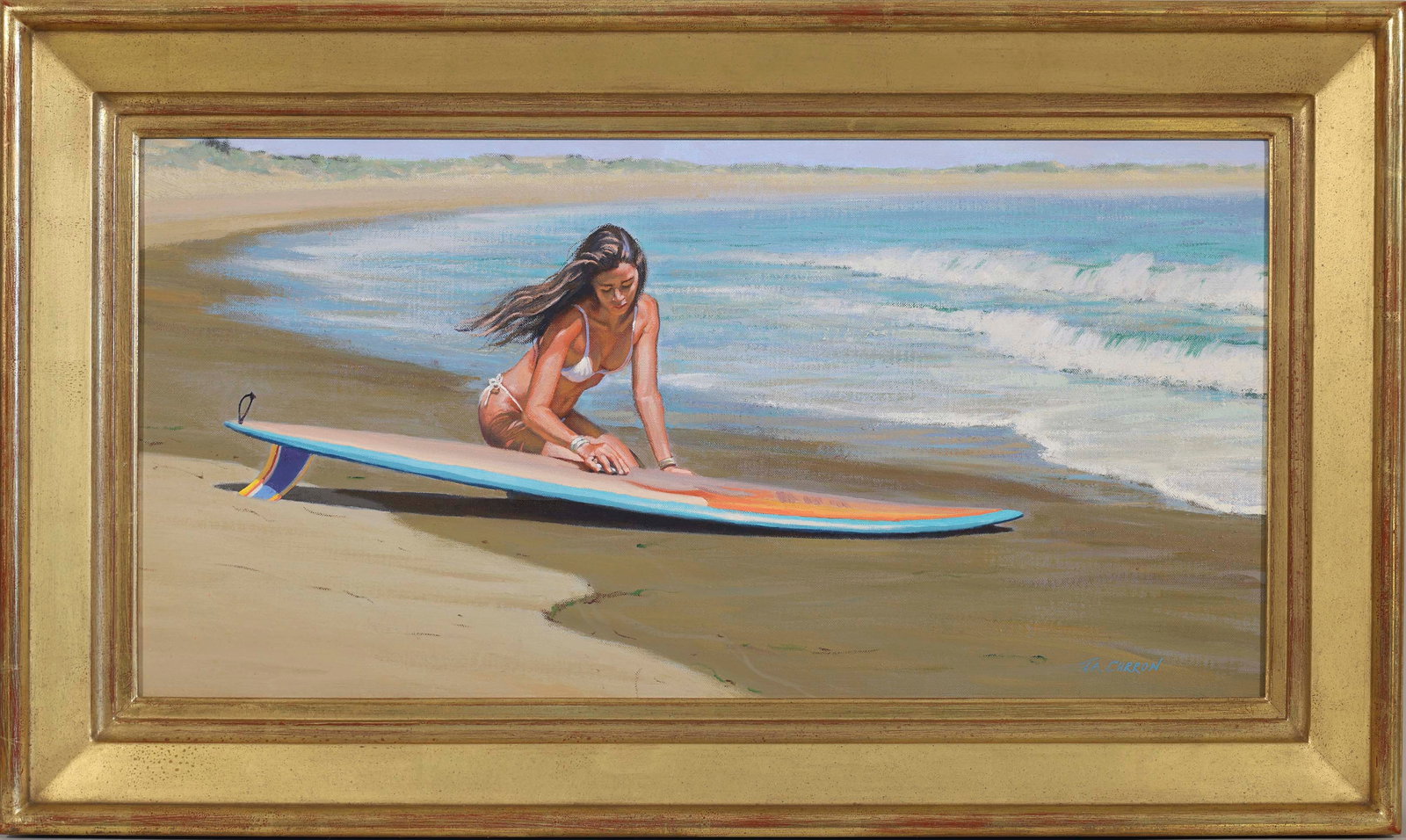 T.A. CHARRON (Massachusetts, 1950-), Walk on Water., Oil on linen, 12" x 24". Framed 17" x 29".: T.A. CHARRON Massachusetts, 1950- Walk on Water. Signed lower right. Oil on linen, 12" x 24". Framed 17" x 29".