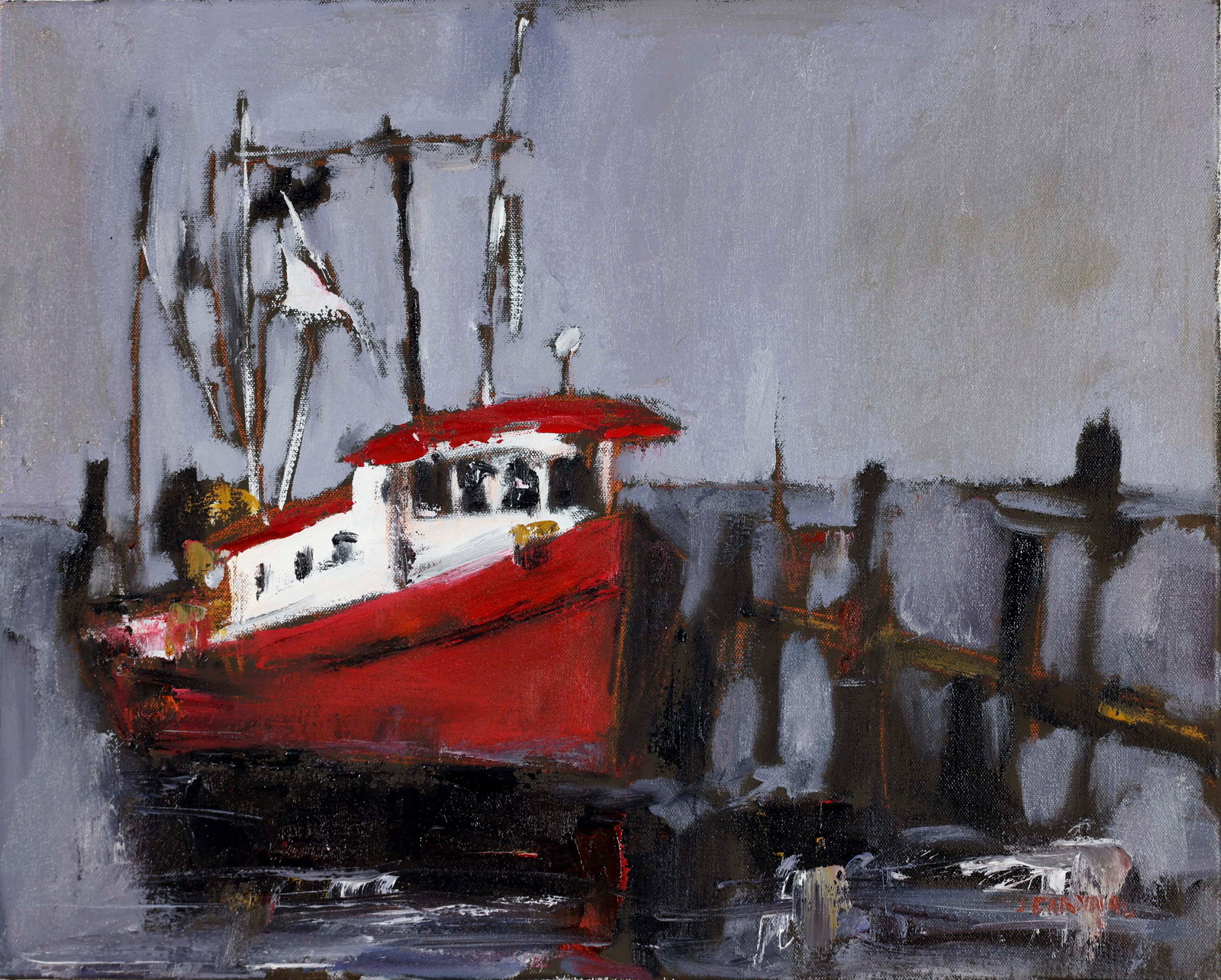 JULIAN CARDINAL (Massachusetts/Vermont, 1988-), Crimson., Oil on canvas, 16" x 20". Unframed.: JULIAN CARDINAL Massachusetts/Vermont, 1988- Crimson. Signed lower right. Oil on canvas, 16" x 20". Unframed.