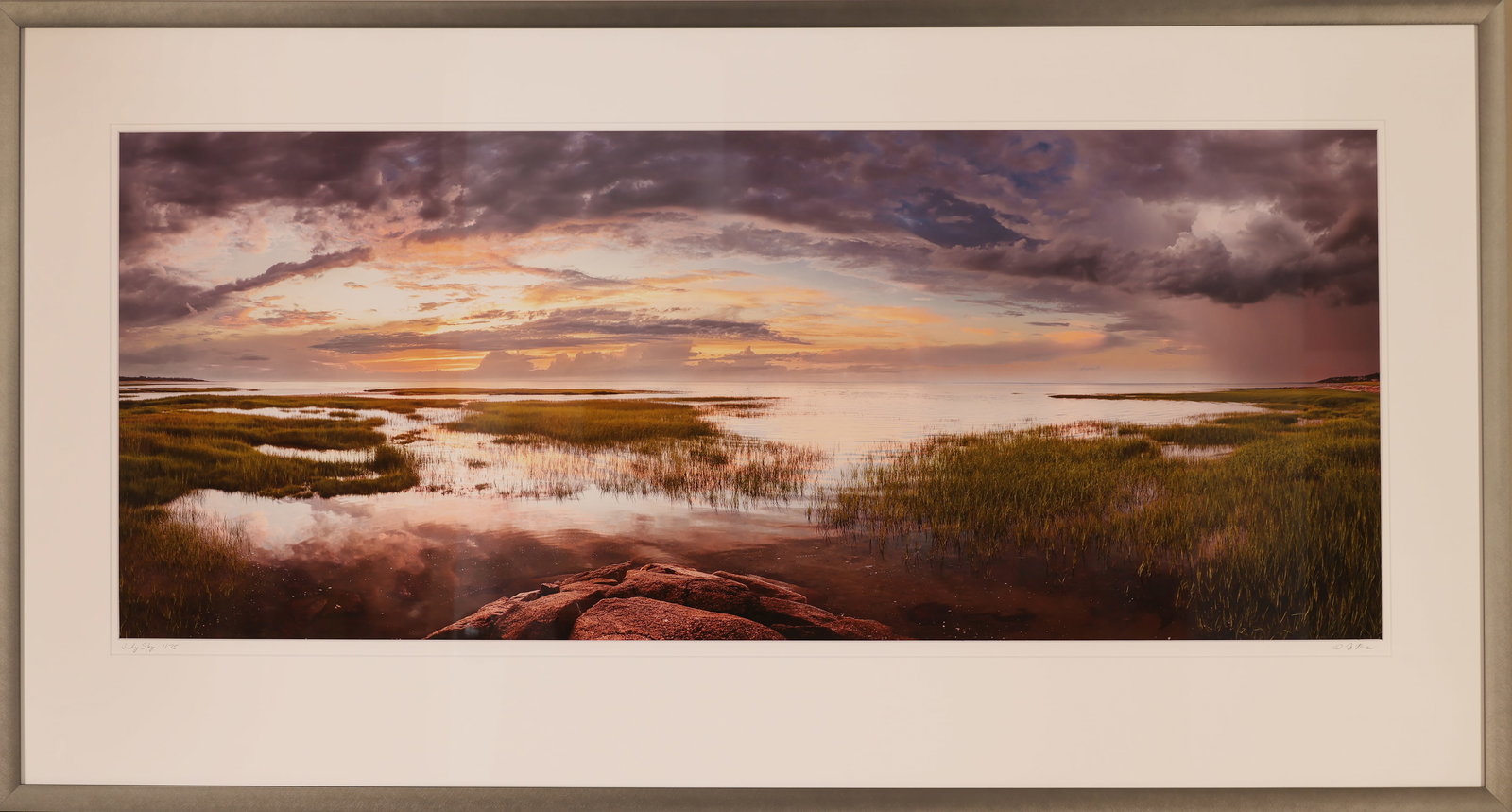 MARK PREU (Cape Cod, Massachusetts, 1954-), July Sky, Paines Creek Beach., Photograph, 17" x 41".: MARK PREU Cape Cod, Massachusetts, 1954- July Sky, Paines Creek Beach. Signed, titled and numbered 1/75 lower margin. Photograph, 17" x 41". Framed 26" x 49".