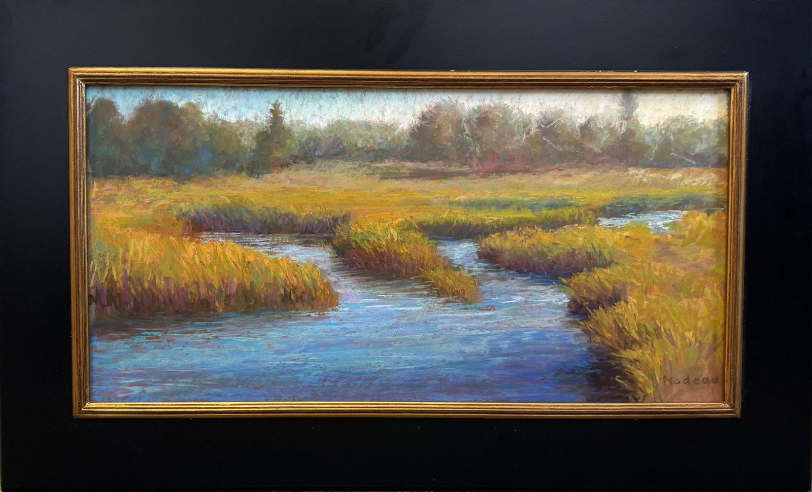 ROSALIE NADEAU (Maryland/Massachusetts, 1948-), Marsh Bayside., Pastel, 12" x 24". Framed 18.5" x (1 of 4)