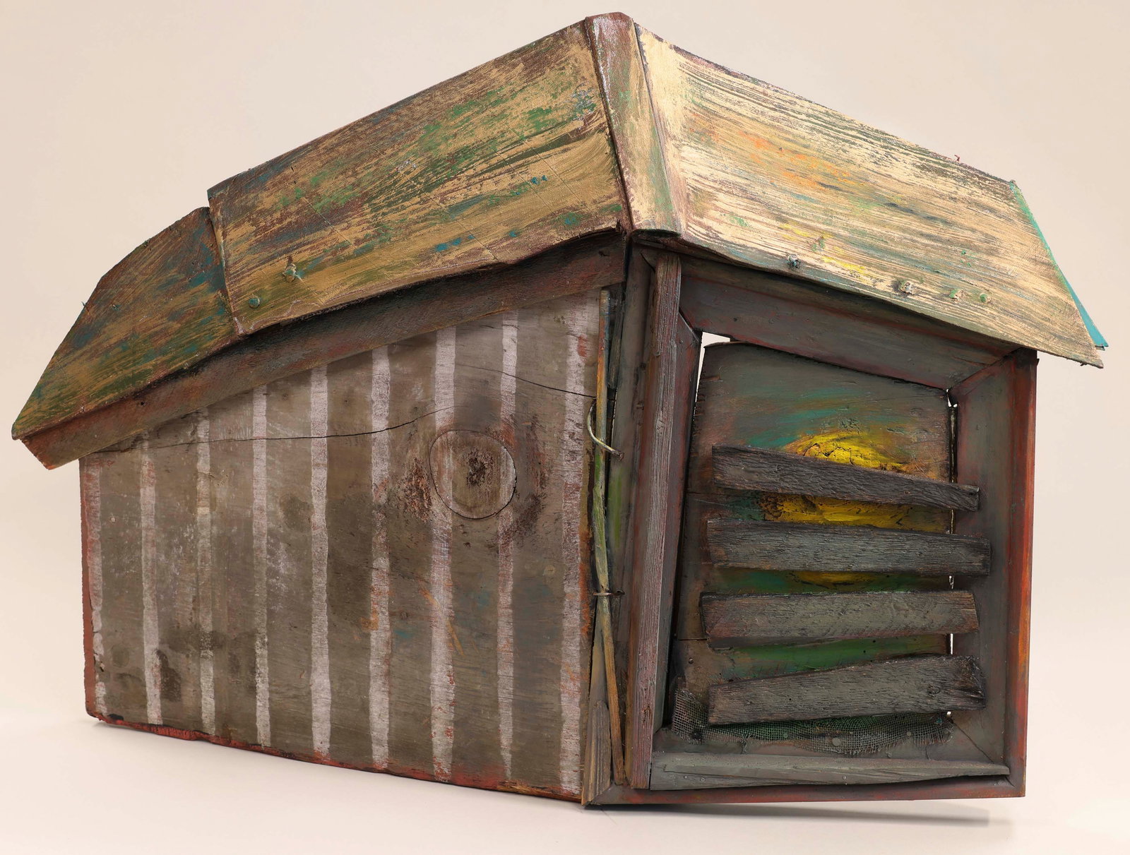 RICHARD NEAL (Massachusetts, Contemporary), Inside Out., Construction of oil painted books and wood,: RICHARD NEAL Massachusetts, Contemporary Inside Out. Construction of oil painted books and wood, 20" x 32" x 6".
