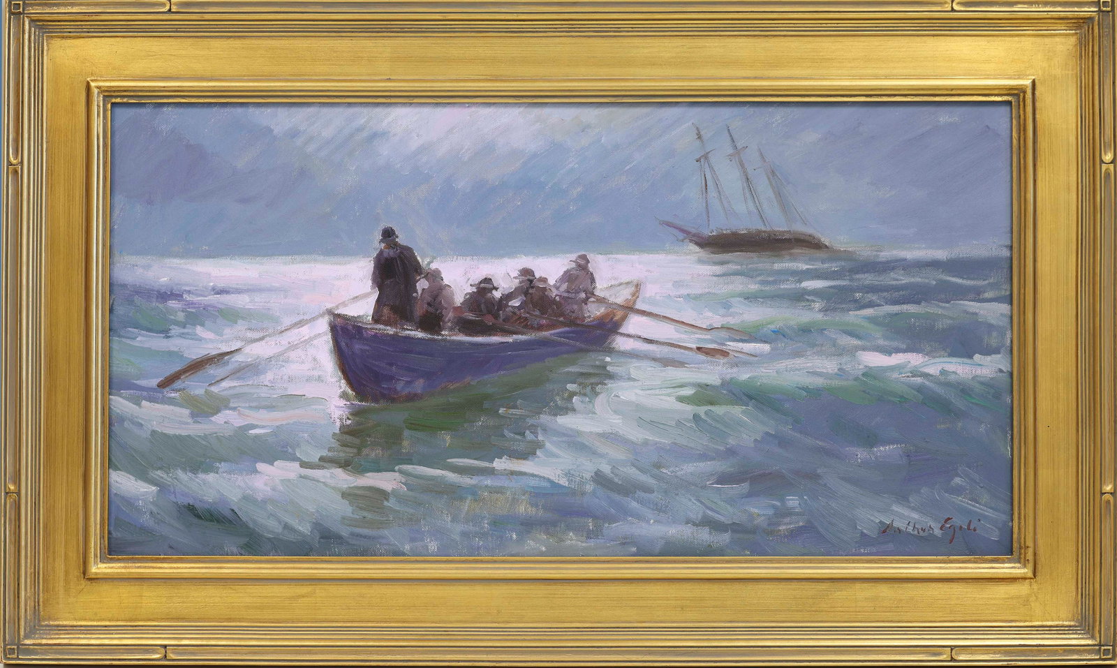 ARTHUR EGELI (California/Maryland, 1964-), Wreck on the Bar., Oil on canvas, 15" x 30". Framed 22" x (1 of 1)