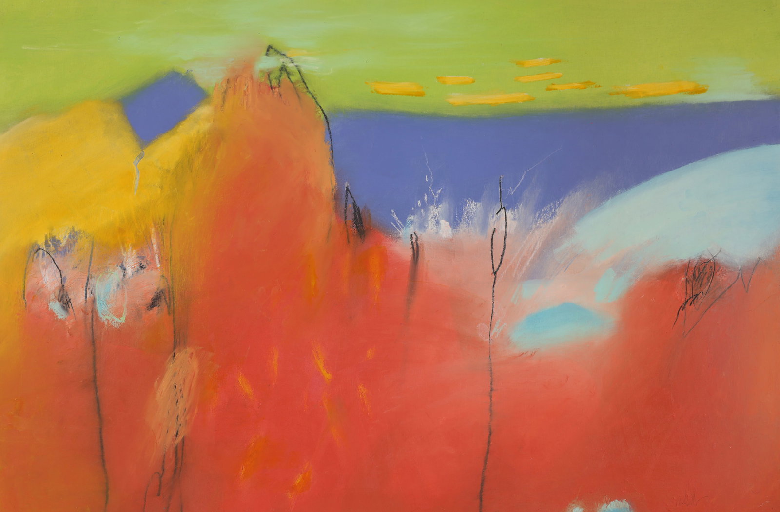 KATE NELSON (Brewster, Massachusetts, Contemporary), Through the Canyons of Time., Oil pigment stick: KATE NELSON Brewster, Massachusetts, Contemporary Through the Canyons of Time. Signed lower right. Oil pigment stick on cradled board, 24" x 36". Unframed.