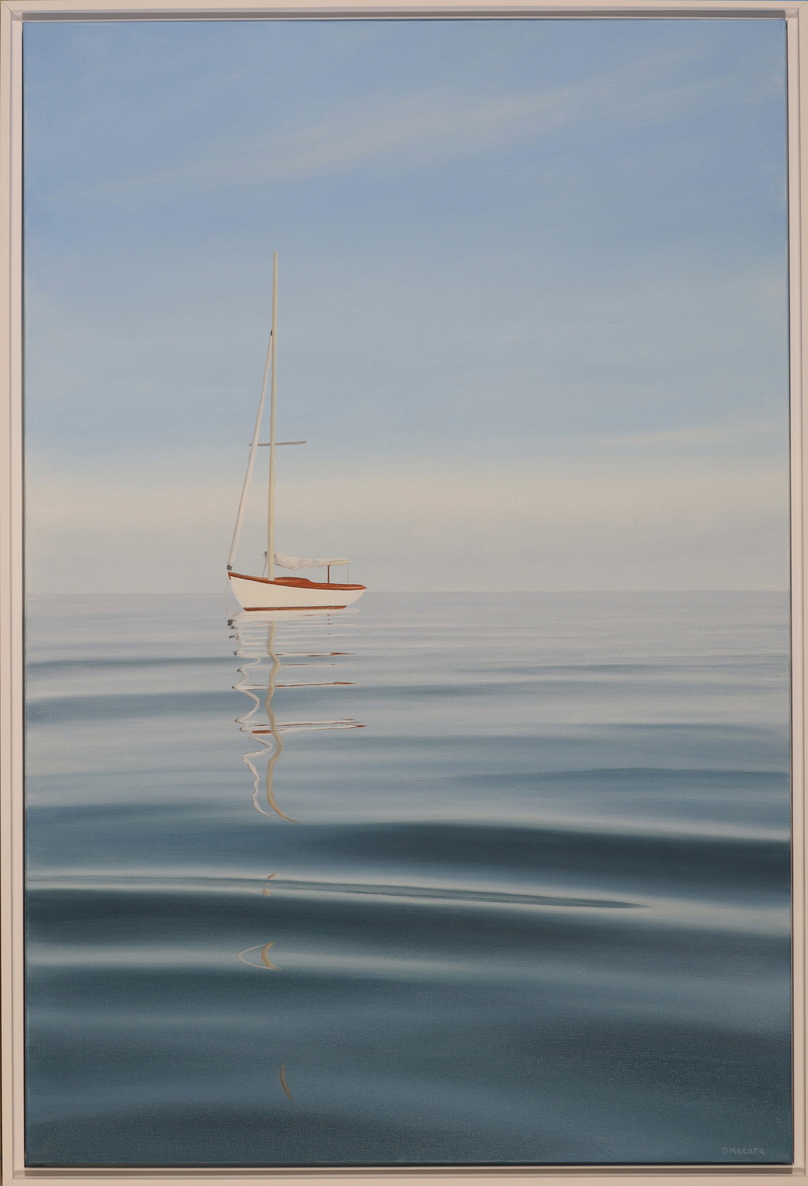 DEREK MACARA (Provincetown, Massachusetts, 1987-), Anchored in the Cove., Oil on canvas, 36" x 24".: DEREK MACARA Provincetown, Massachusetts, 1987- Anchored in the Cove. Signed lower right. Oil on canvas, 36" x 24". Framed 37.5" x 25.5".