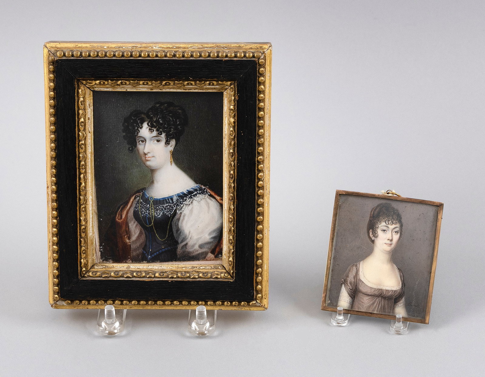 TWO PORTRAIT MINIATURES ON IVORY OF YOUNG WOMEN Mid-19th Century (1 of 2)