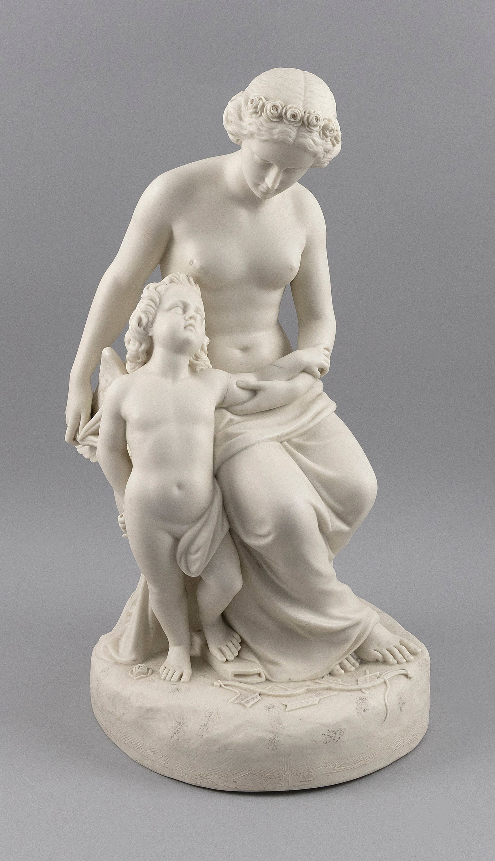 PARIAN BISQUE FIGURE OF VENUS AND CUPID, Late 19th Century Height 20.5". Width 11". Depth 10". (1 of 6)
