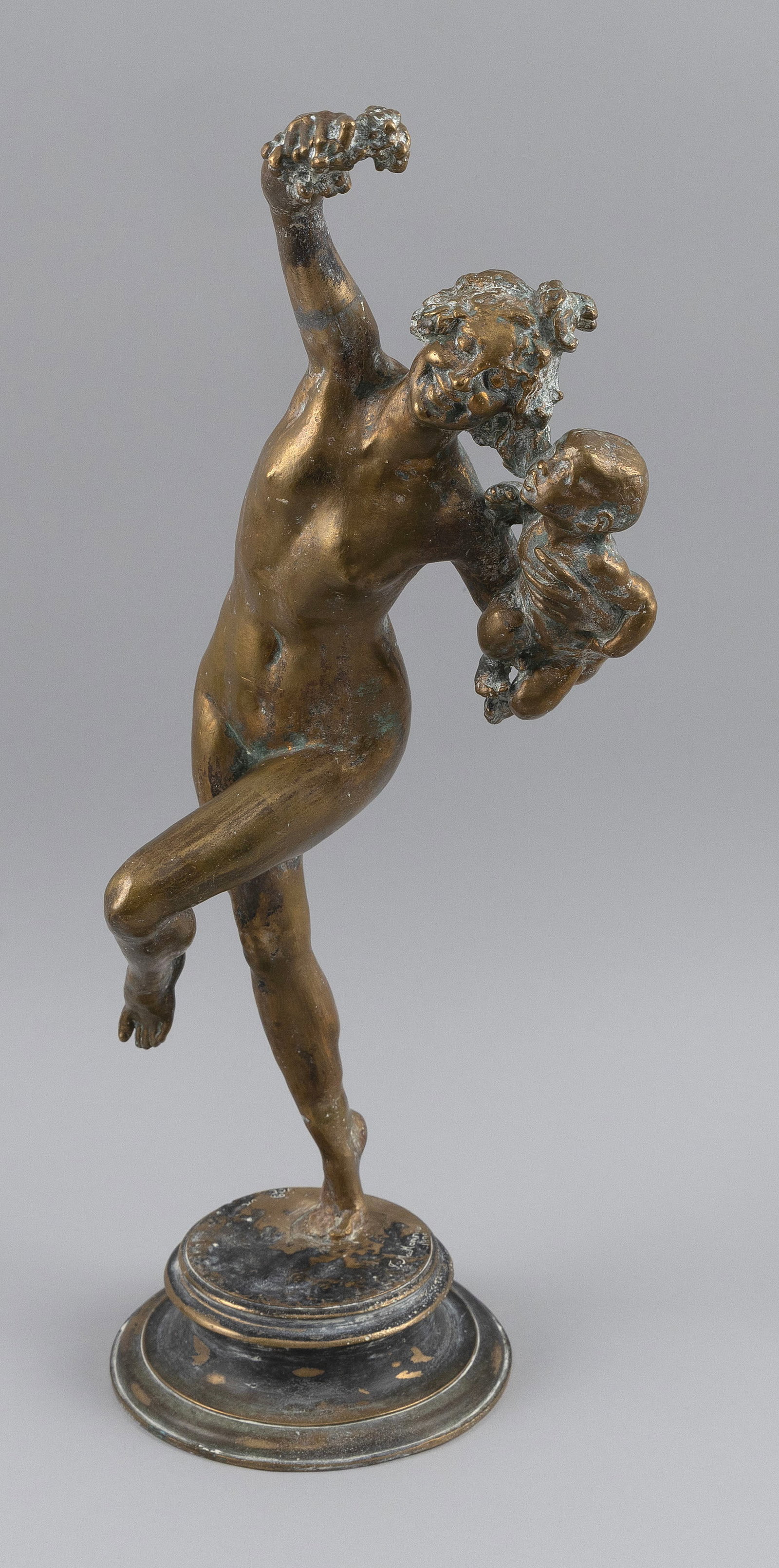 FREDERICK WILLIAM MACMONNIES (New York/France, 1863-1937), "Bachante and Infant Faun"., Bronze,: FREDERICK WILLIAM MACMONNIES New York/France, 1863-1937 "Bachante and Infant Faun". Signed on and dated "189[?]" on base. French foundry mark slightly obscured. Bronze, height 16.5".
