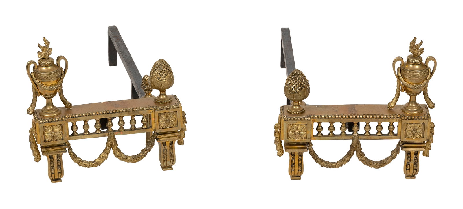 PAIR OF LOUIS XVI-STYLE CHENETS 19th Century Heights 14". Widths 14". Depths 30". (1 of 1)