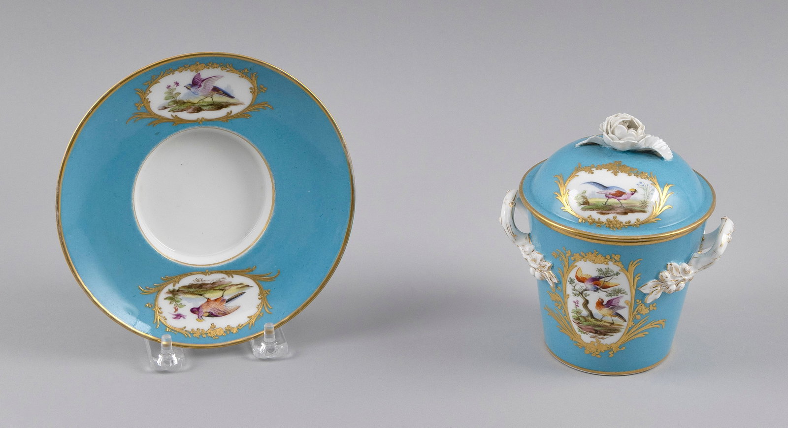 SEVRES-STYLE PORCELAIN COVERED JAR AND UNDERTRAY 19th Century Height 6". (1 of 5)