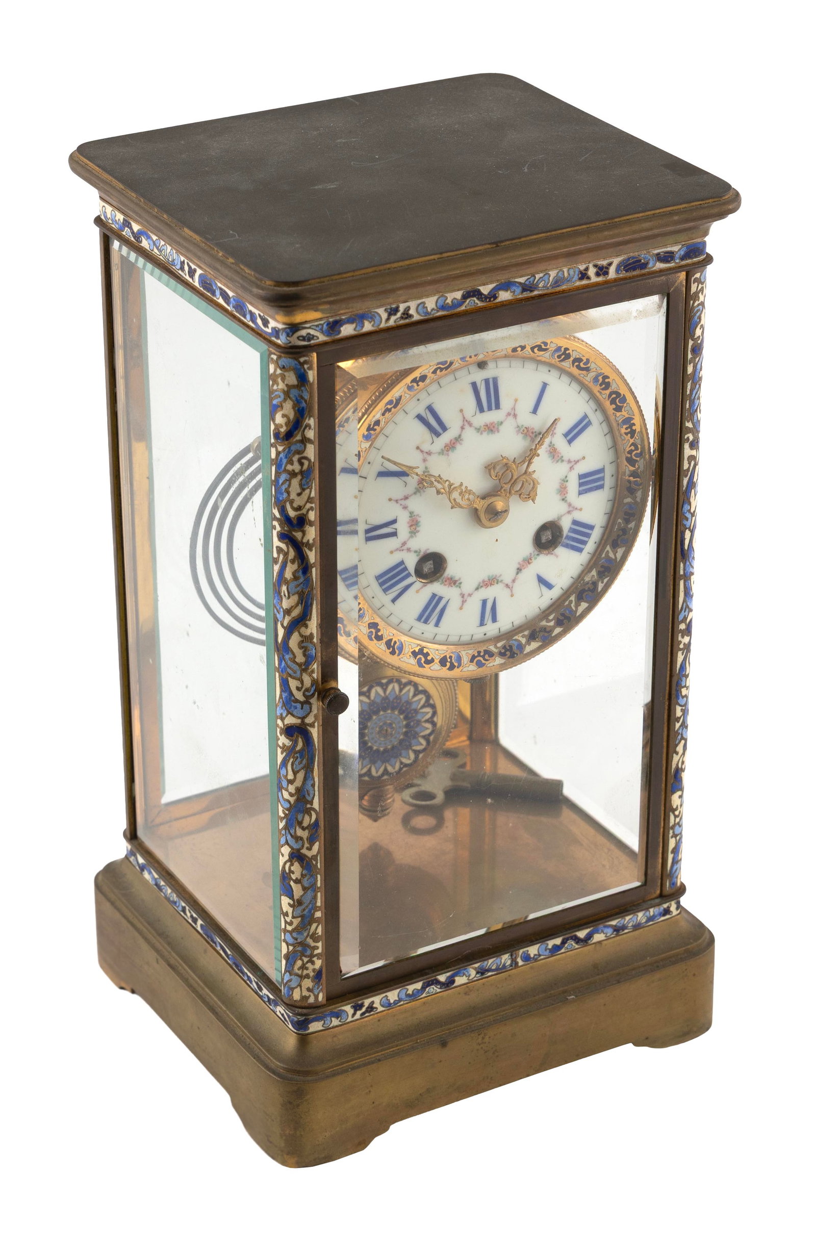 FRENCH CHAMPLEVE CRYSTAL REGULATOR CLOCK Late 19th Century Height 10.5". Width 6". Depth 5.25". (1 of 2)