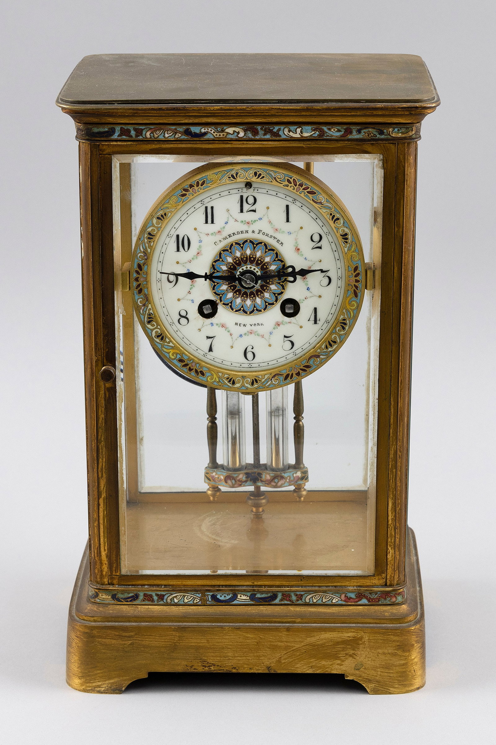 MANTEL CLOCK RETAILED BY CAMERDEN & FORSTER, NEW YORK 19th Century Height 11". (1 of 7)