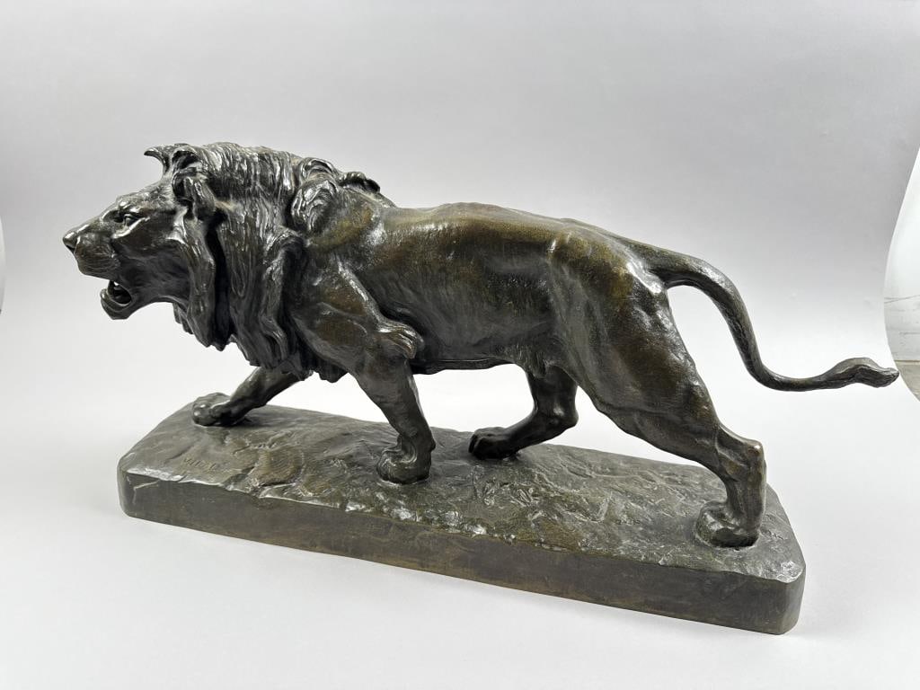 LOUIS VIDAL NATAVEL (France, 1831-1892), Prowling lion., Bronze, height 14.5". Length 27.5". Width (1 of 4)