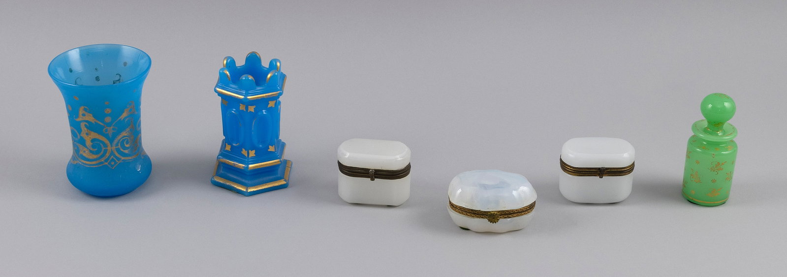 SIX FRENCH OPALINE GLASS DRESSER ITEMS 19th Century (1 of 4)