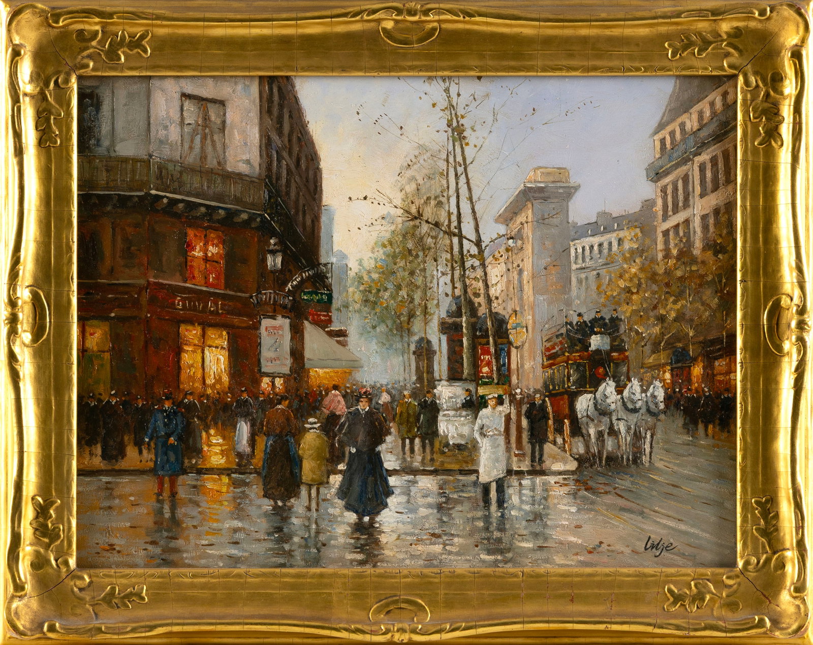 FRENCH SCHOOL (Contemporary,), Parisian street scene., Oil on board, 12" x 16". Framed 15.25" x (1 of 2)