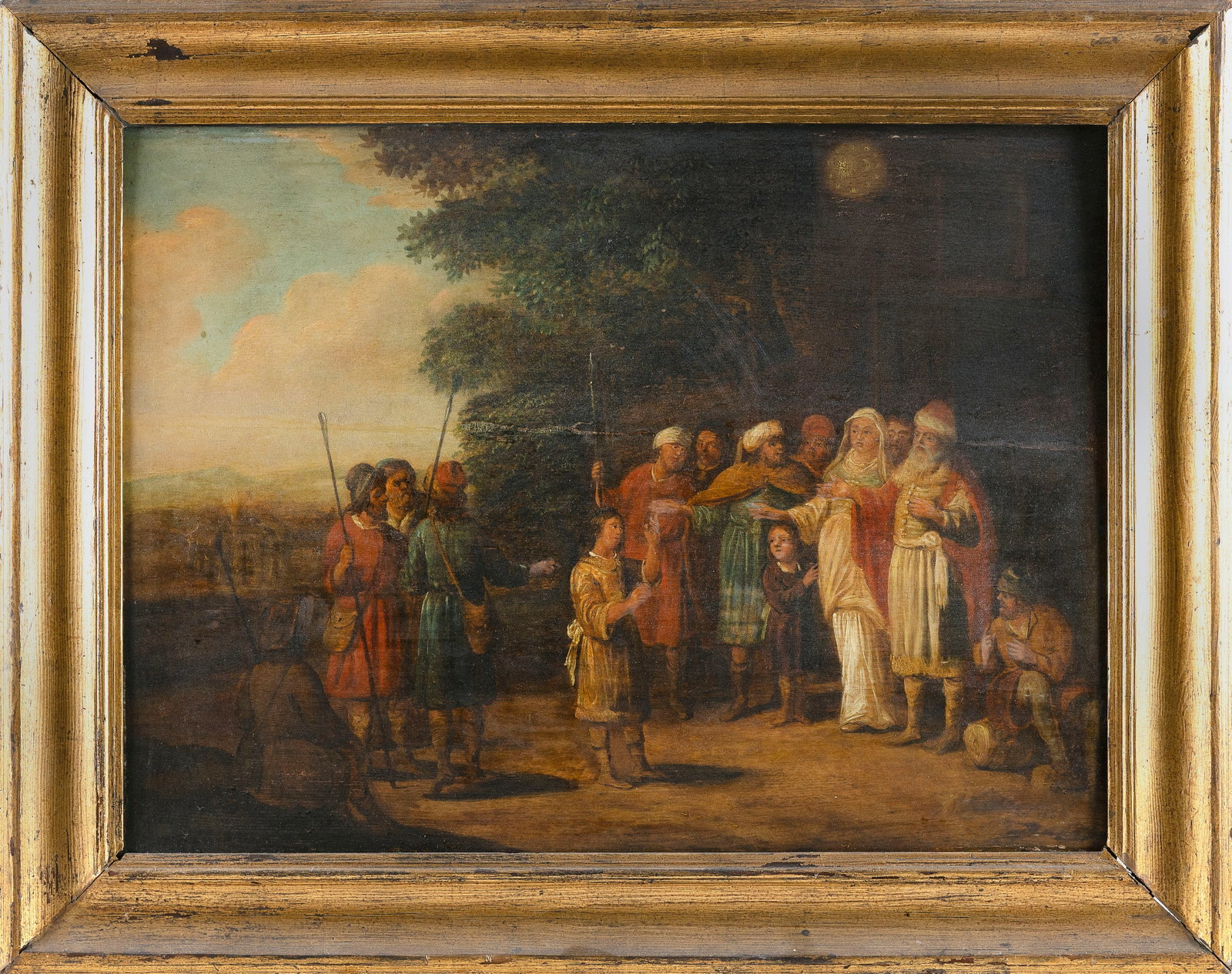 CONTINENTAL SCHOOL (19th Century or Earlier,), "The Dream of Joseph"., Oil on panel, 18.5" x 25.25". (1 of 2)