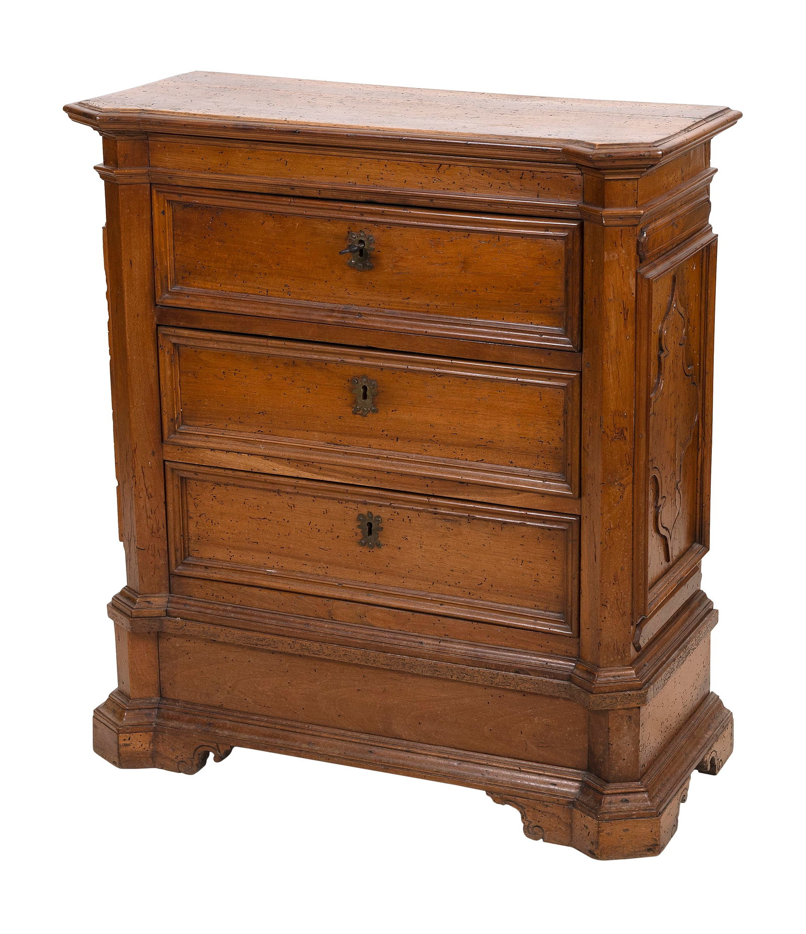 ITALIAN WALNUT THREE-DRAWER CHEST Early to Mid-19th Century Height 38". Width 34.25". Depth 14.75". (1 of 1)
