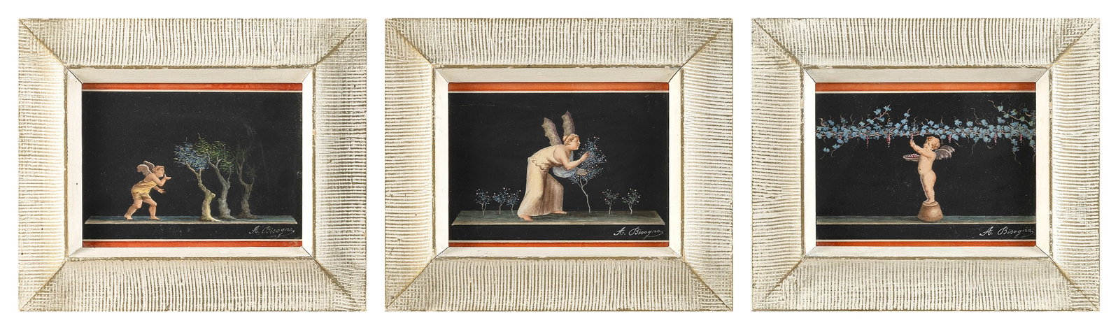 SUITE OF THREE POMPEII FRESCO-STYLE PAINTINGS Italy, 20th Century Gouaches on paper, 4" x 5.5" (1 of 2)